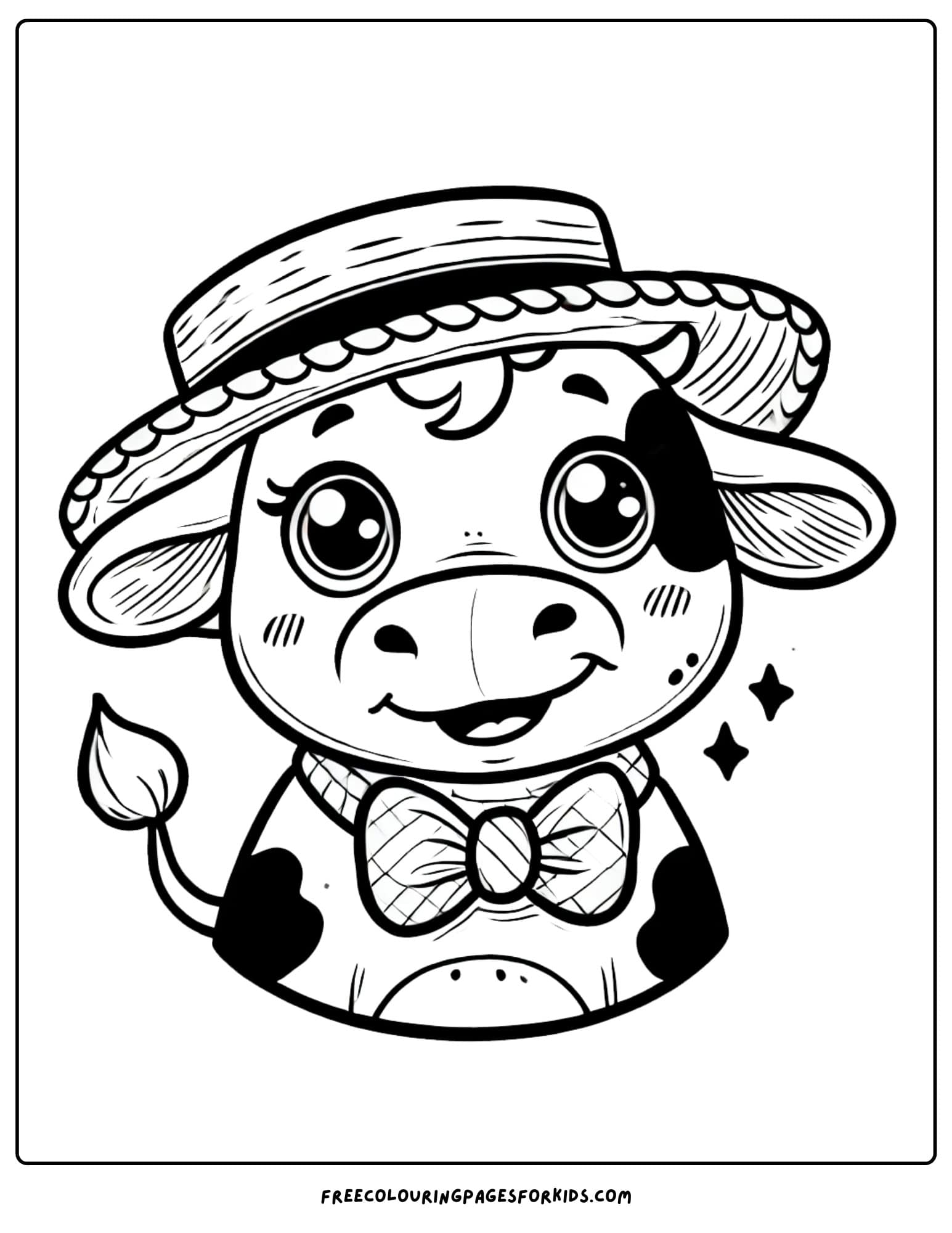 cow dressed as a farmer coloring page