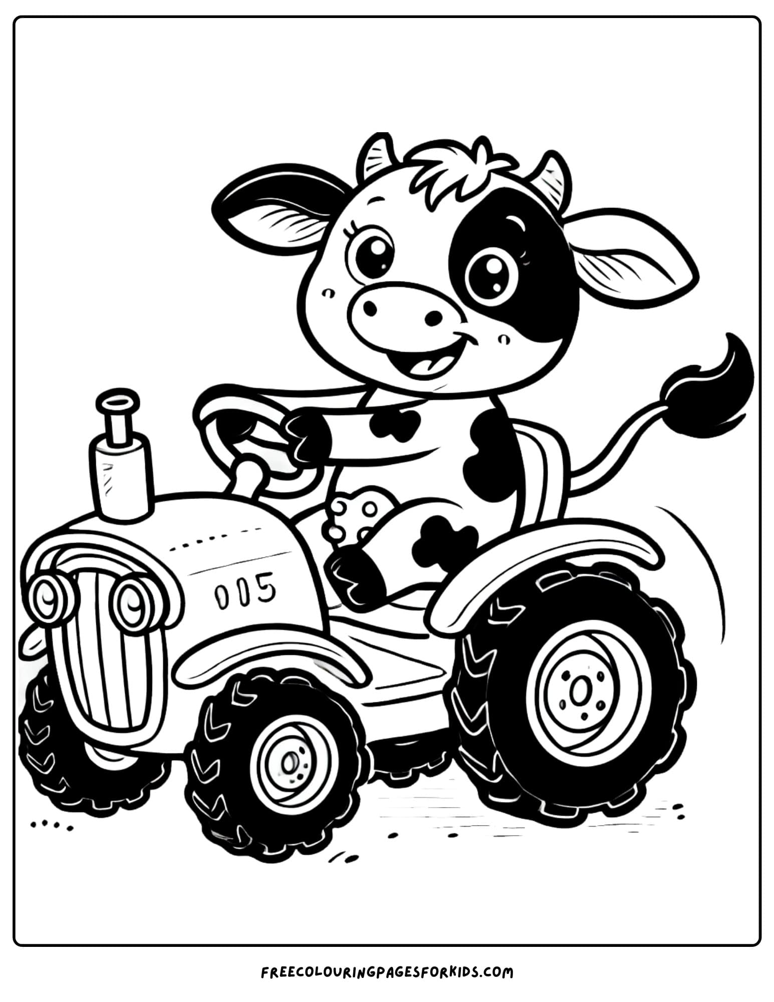 cow driving a tractor coloring page