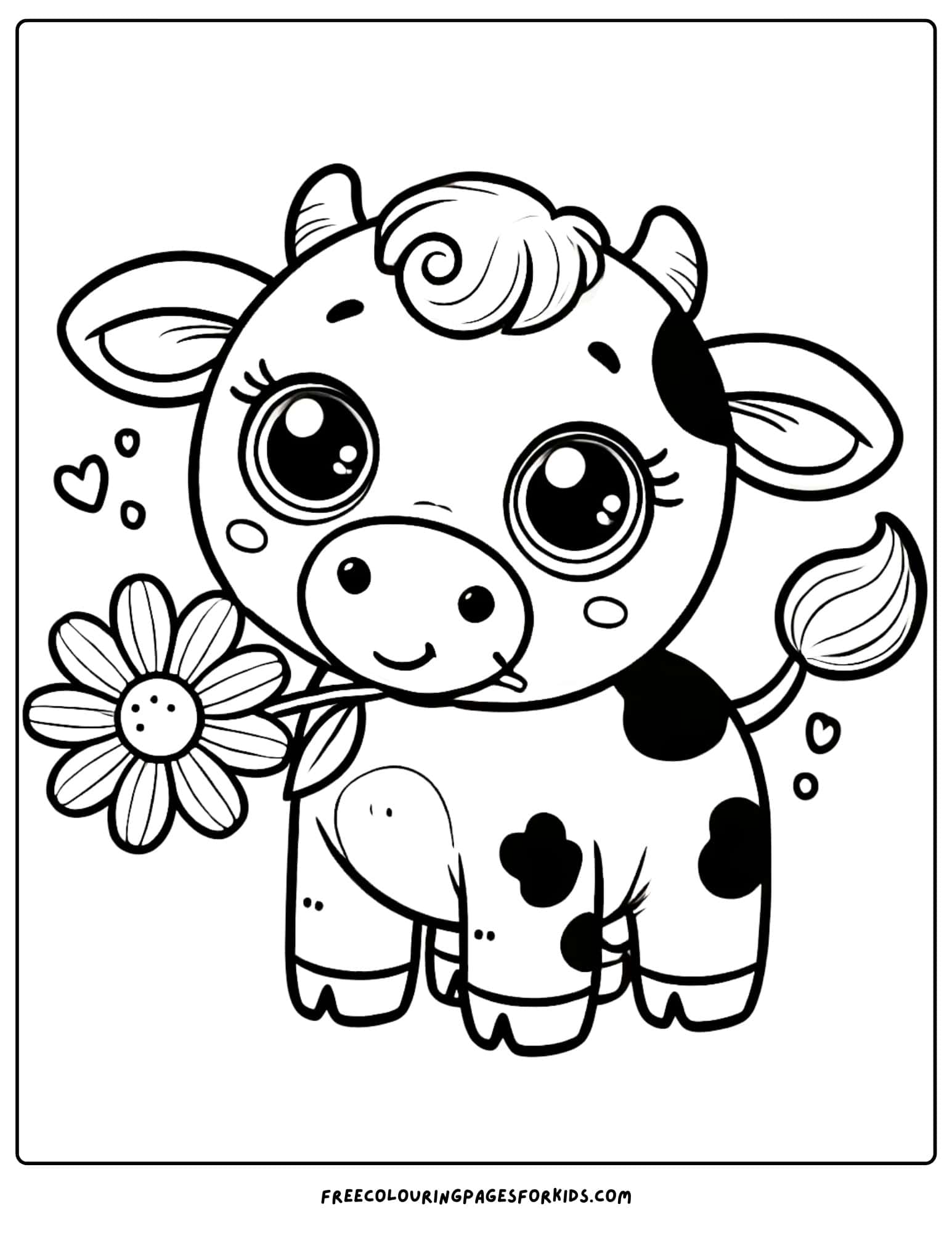 cow eating a flower coloring page