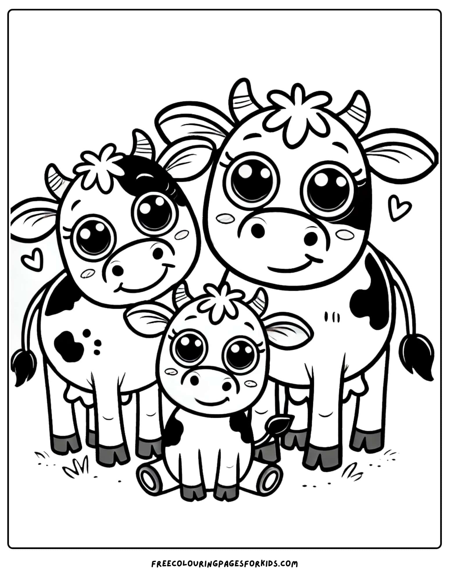 cow family of mon, dad and child coloring page