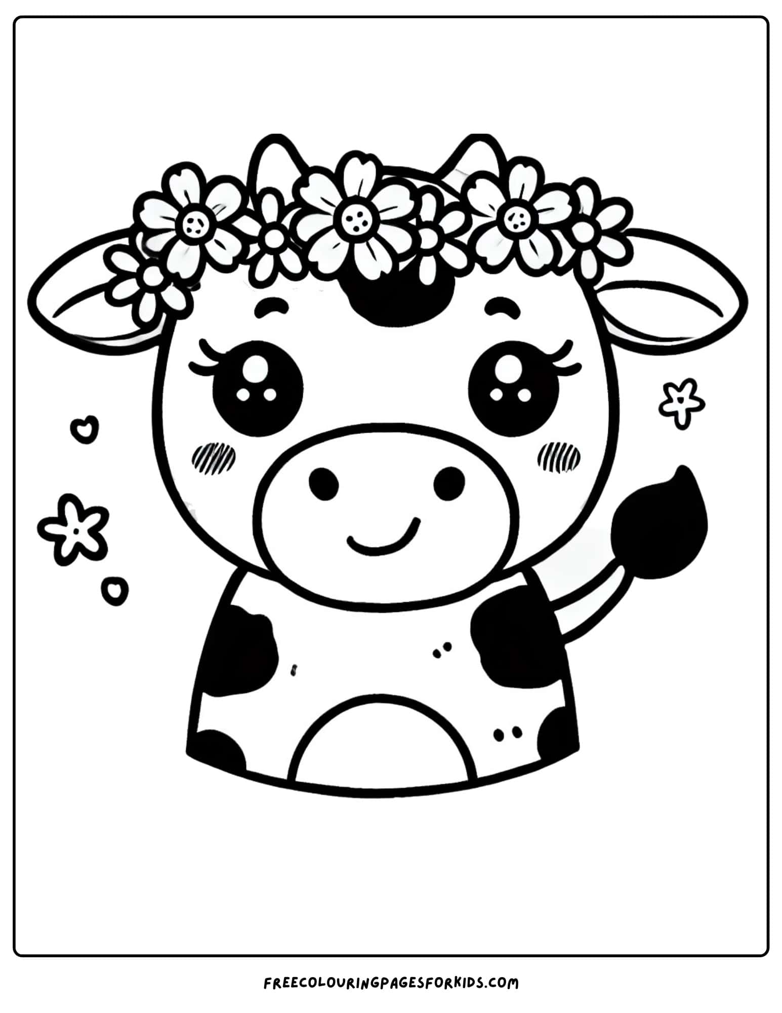 cow wearing a flower crown coloring page