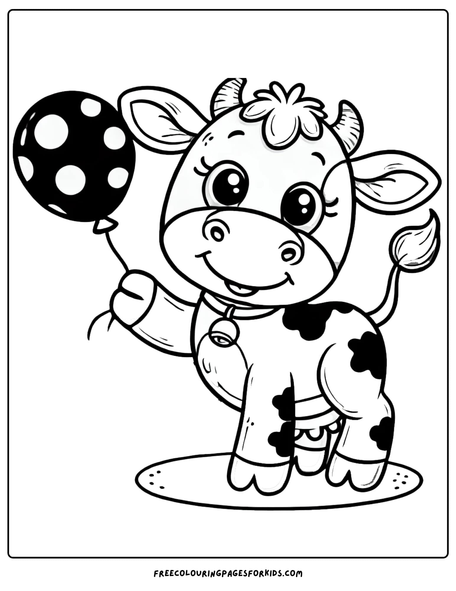 cow holding a balloon coloring page