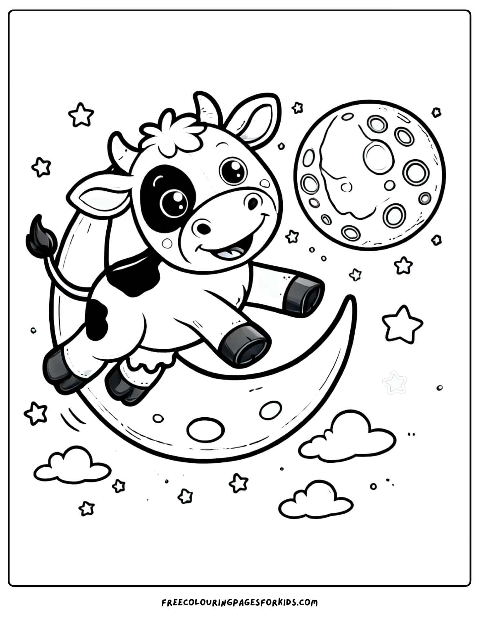 cow jumping over the moon coloring page