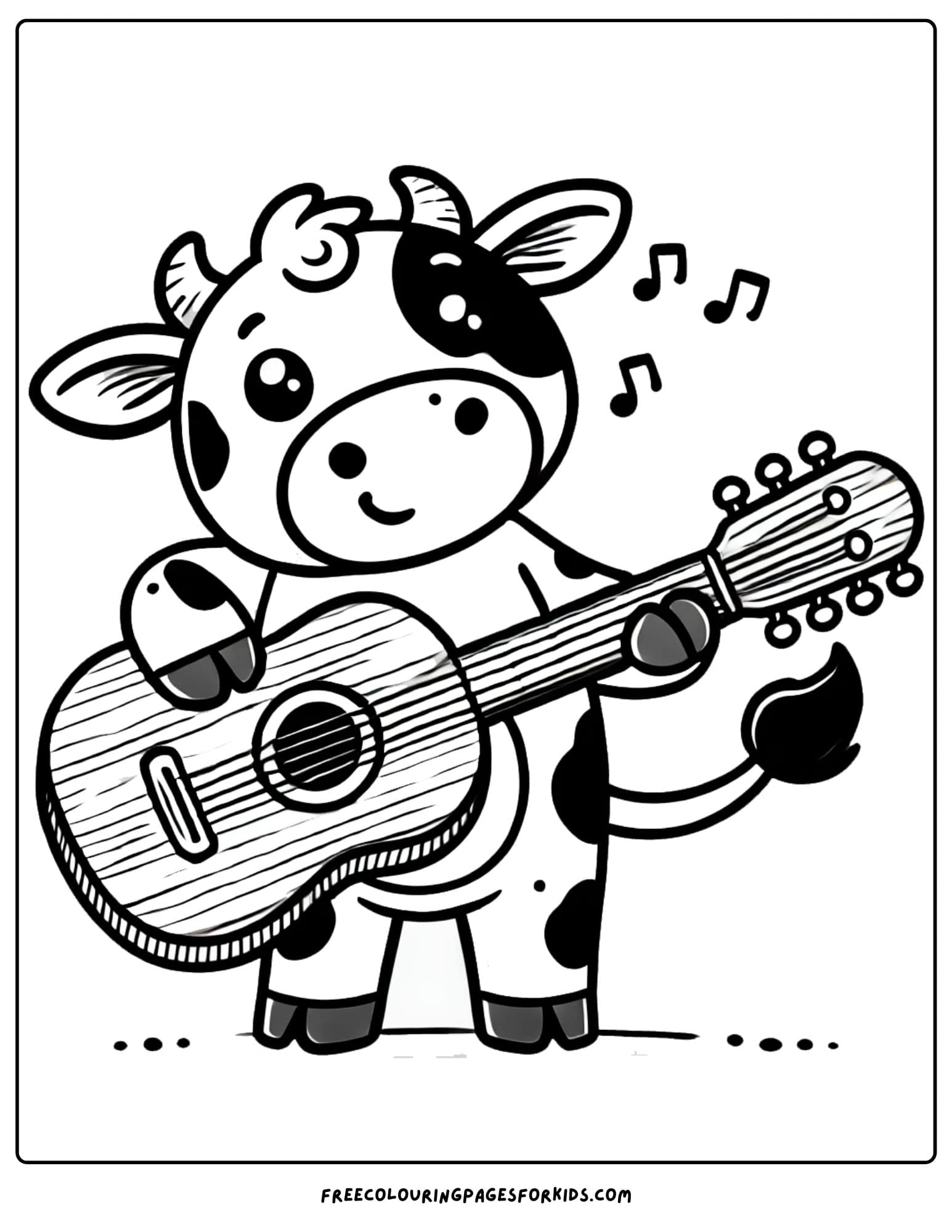 cow playing the guitar coloring page