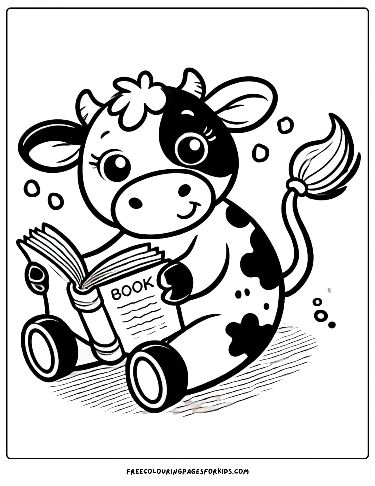 cow reading a book coloring page