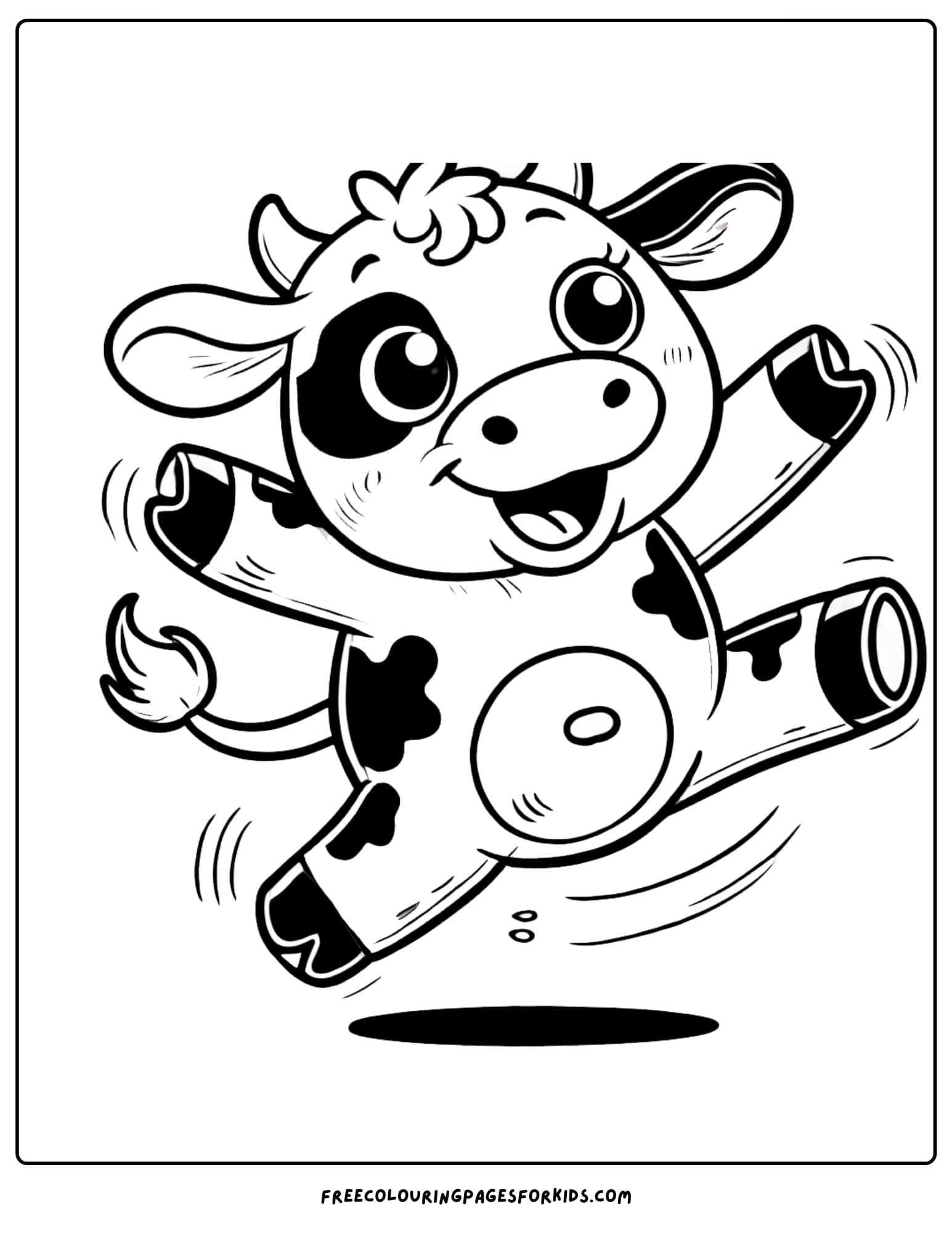 cow jumping and dancing around coloring page