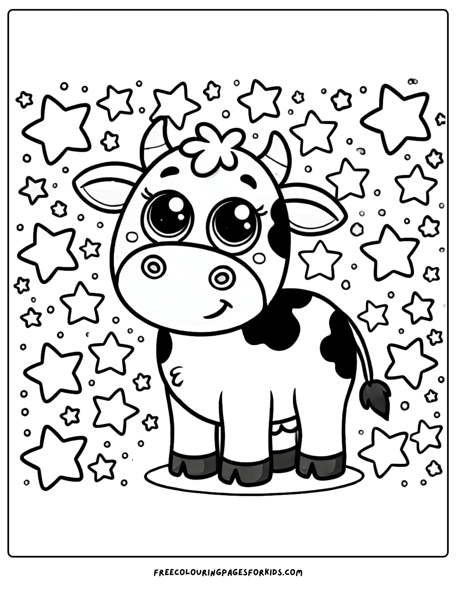 cow surrounded by stars coloring page