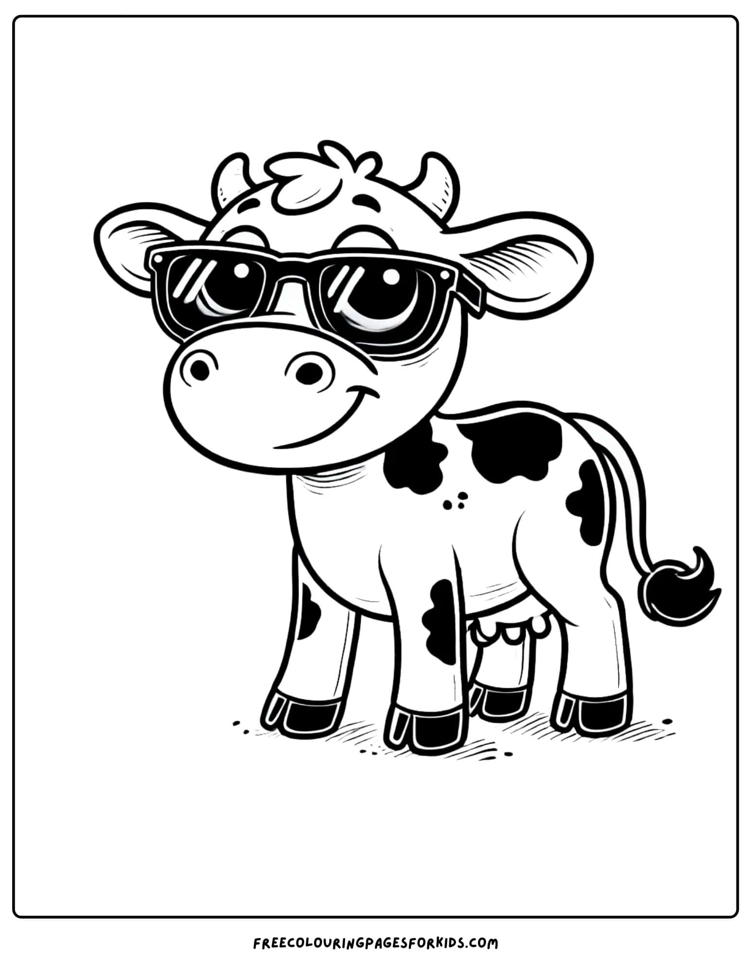 cow wearing sunglasses coloring page