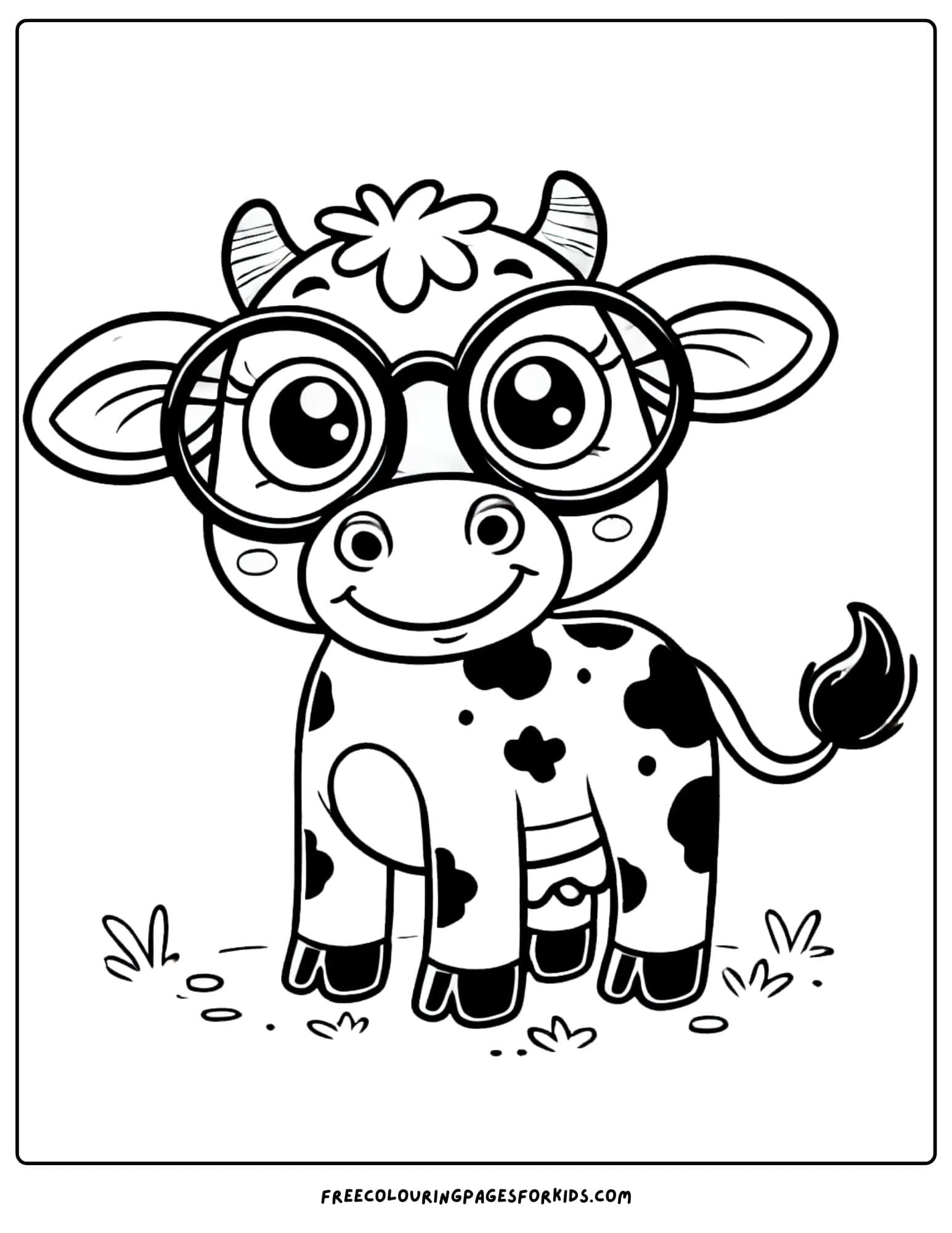 cow wearing big glasses coloring page