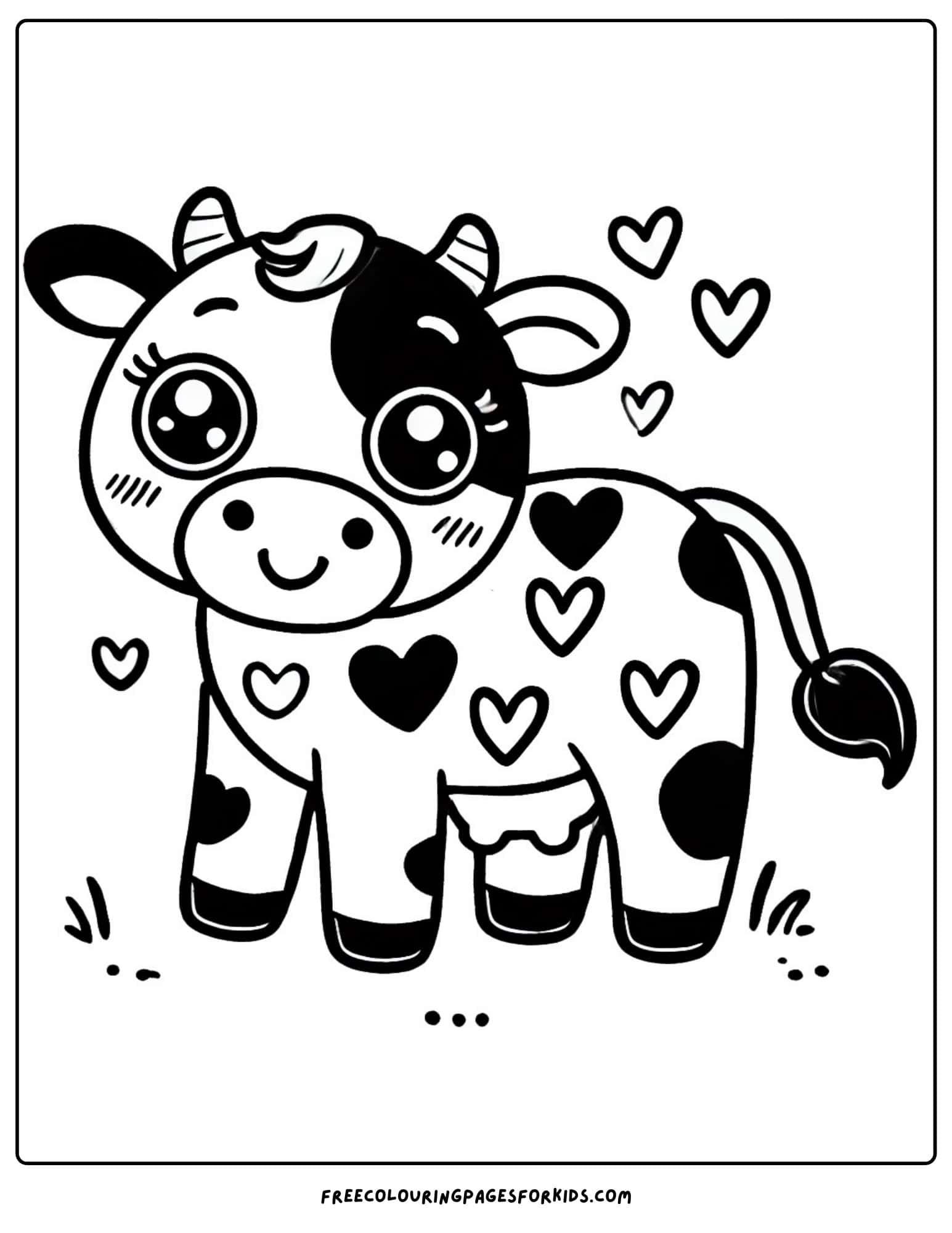 cow with heart shaped spots coloring page