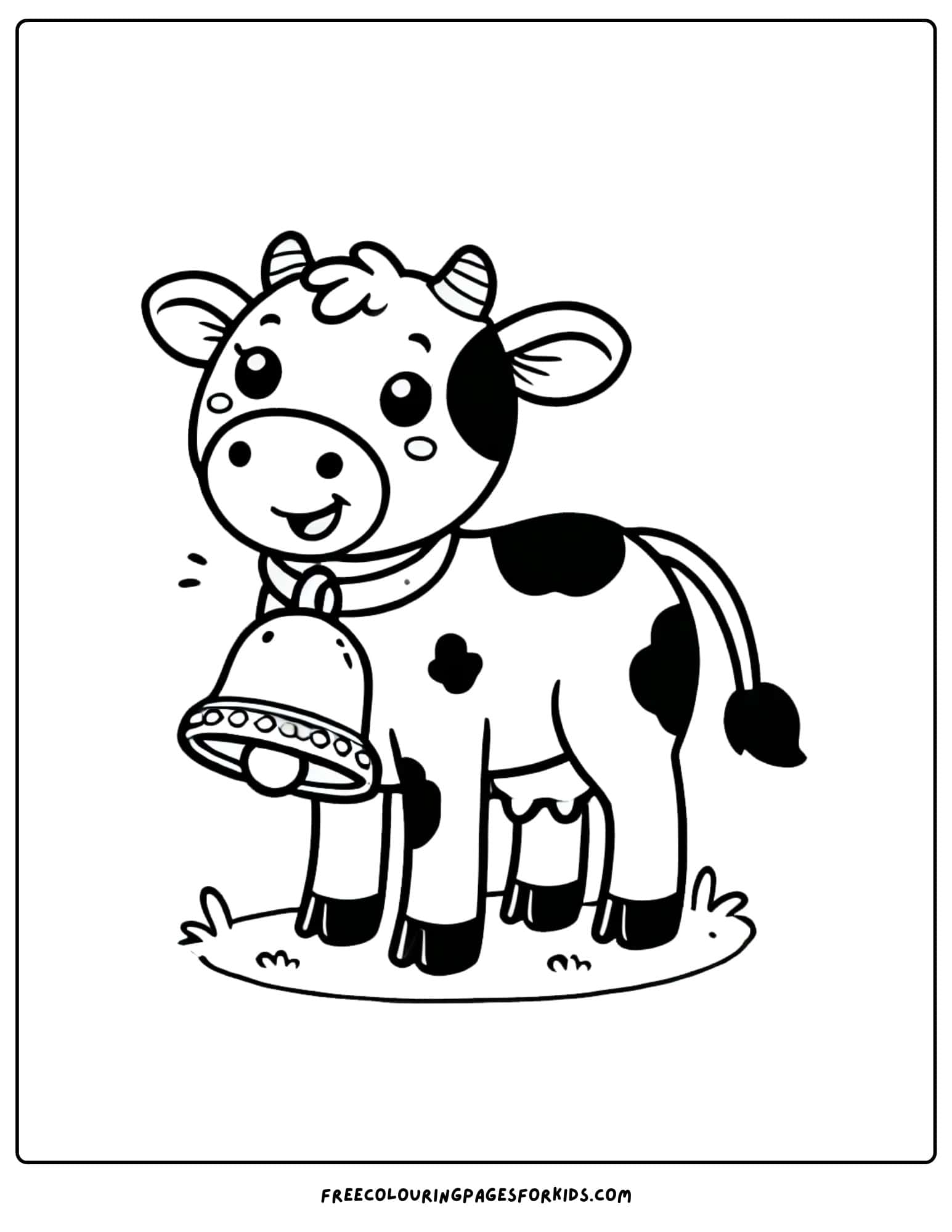 cow wearing a large bell coloring page