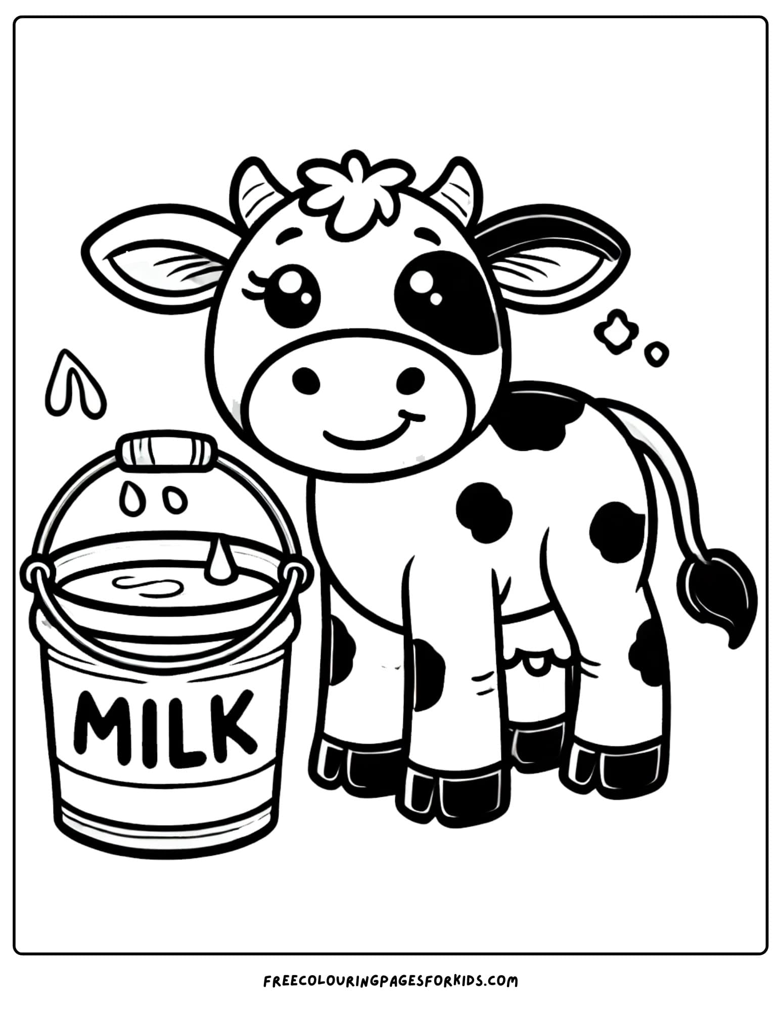 cow with a pail of milk coloring page