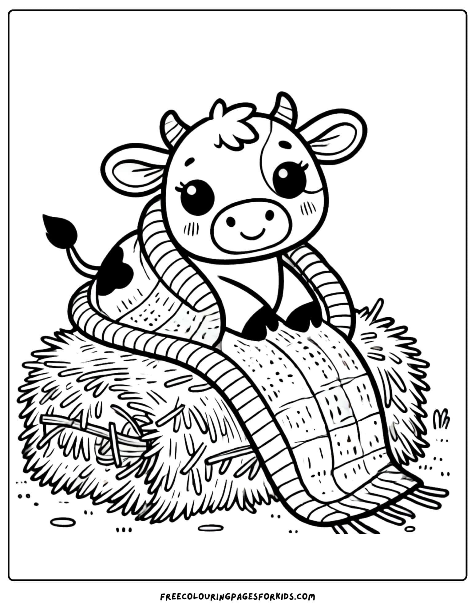 cow wrapping in a blanket coloring page