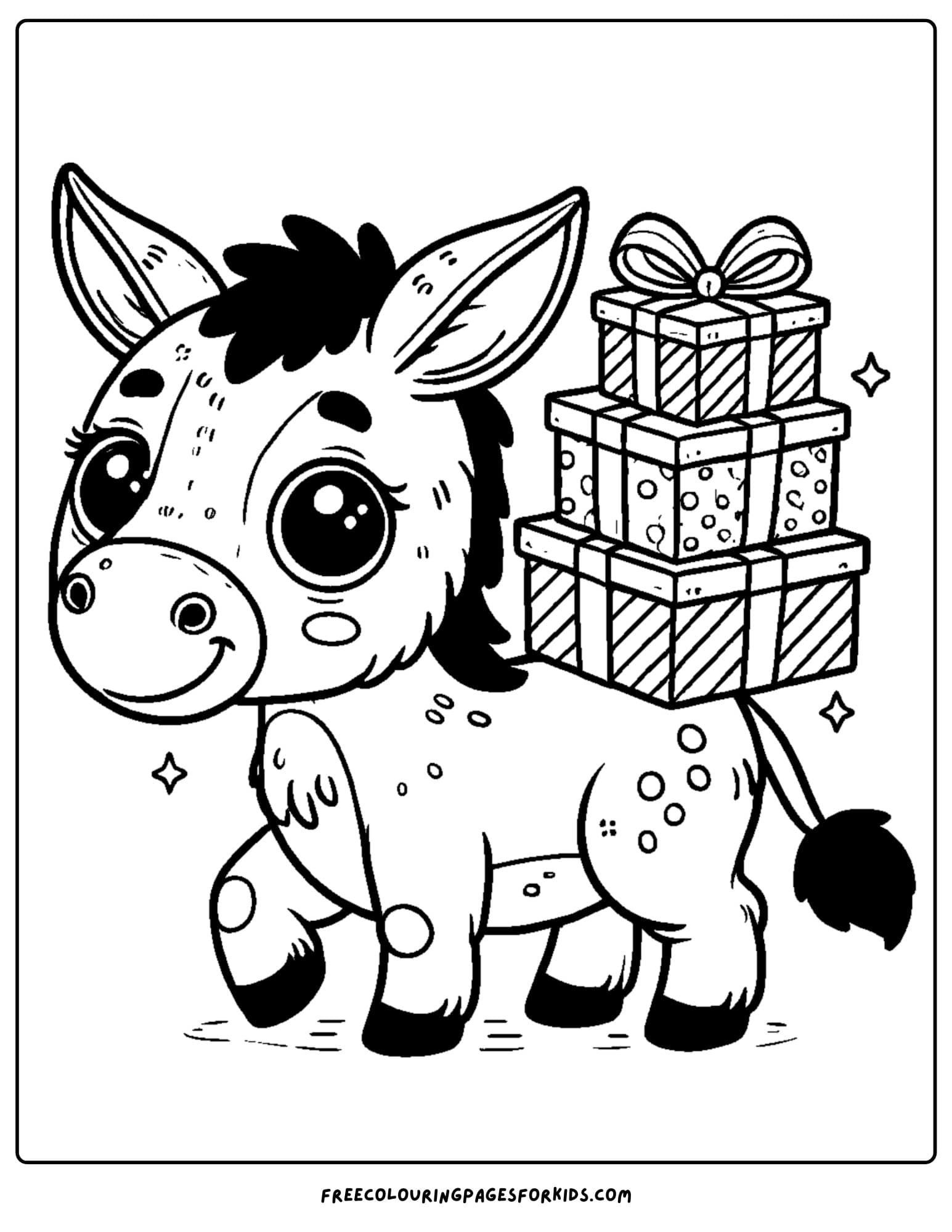 donkey carrying gifts coloring page