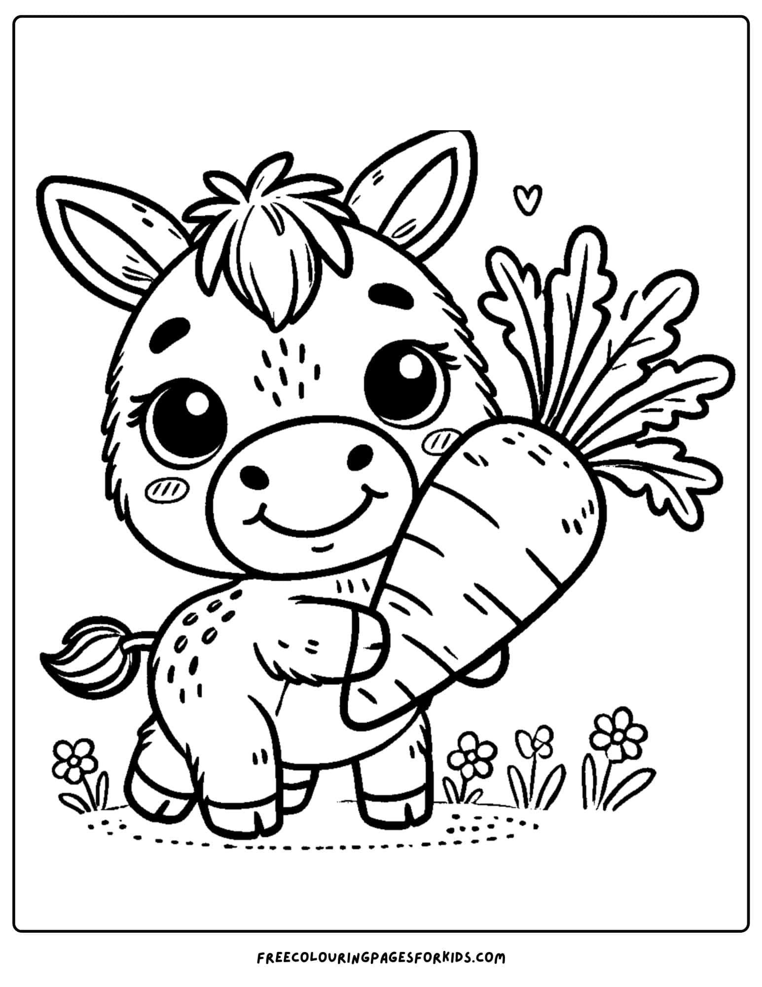 donkey eating a big carrot coloring page