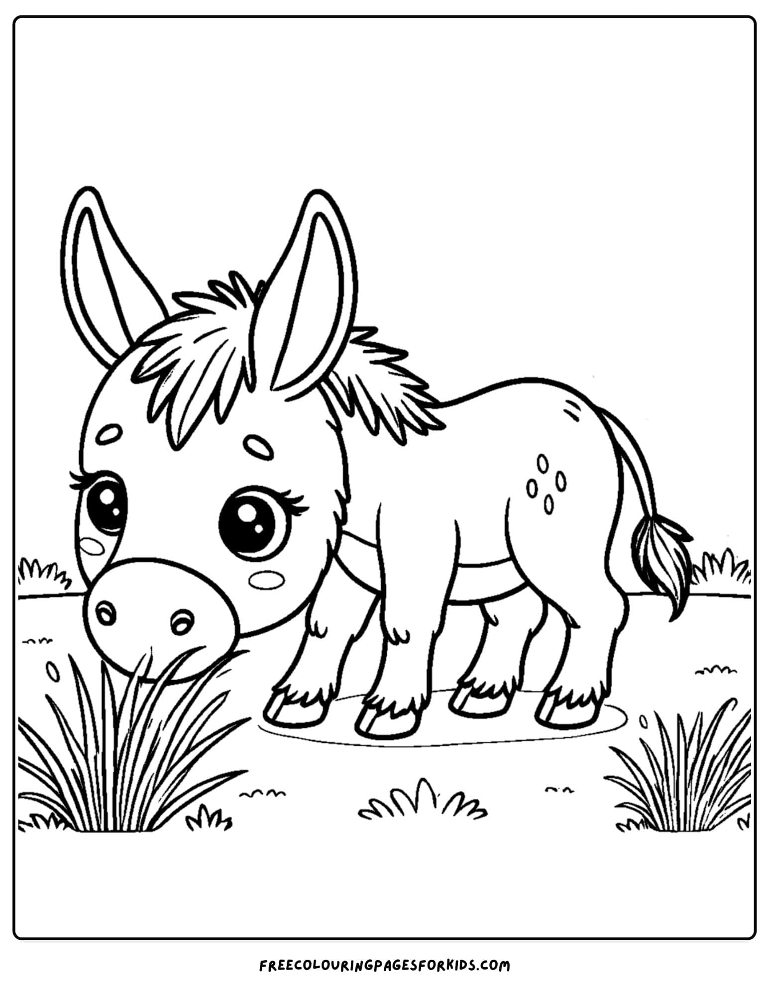 donkey grazing in a field coloring page