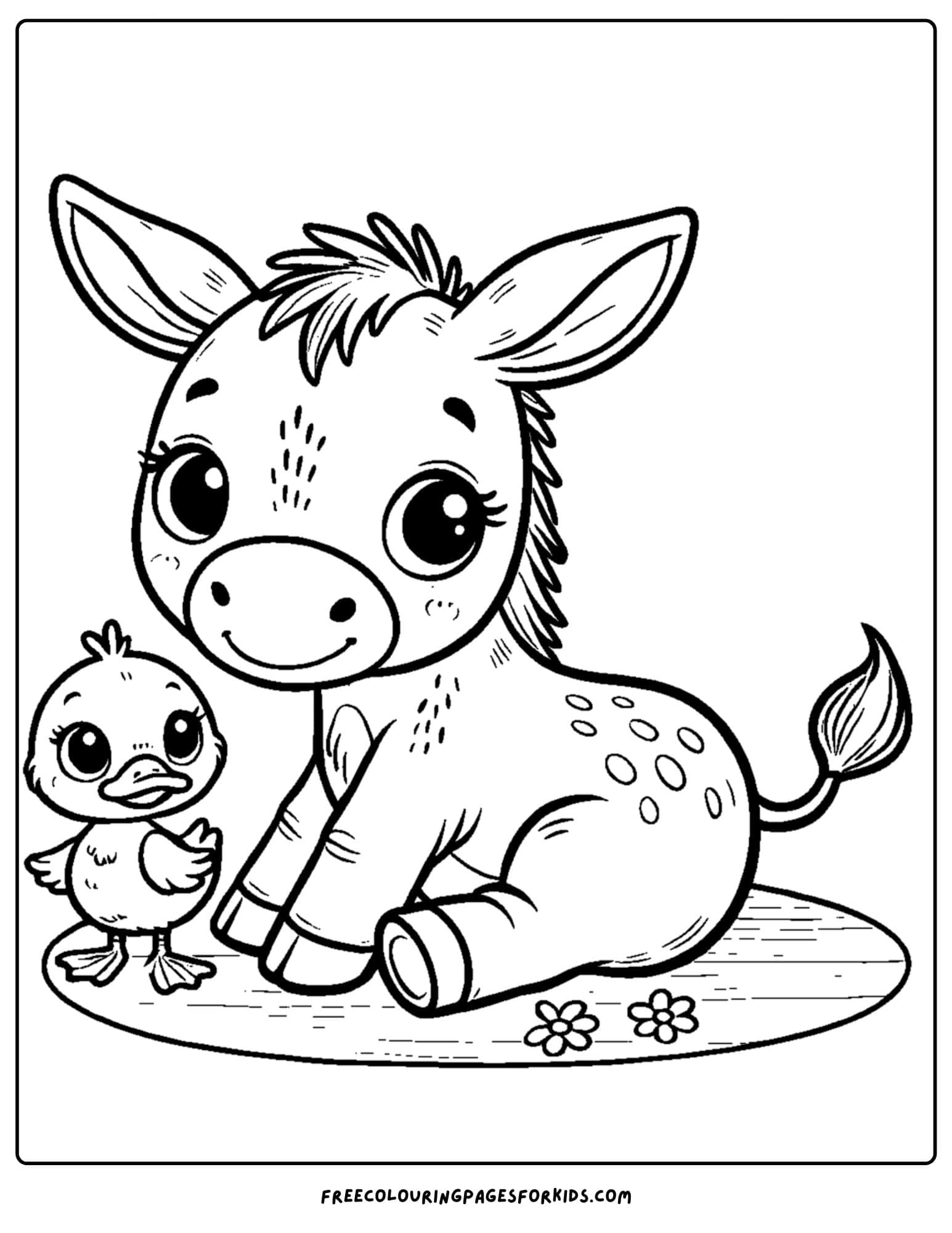 donkey with a duck coloring page