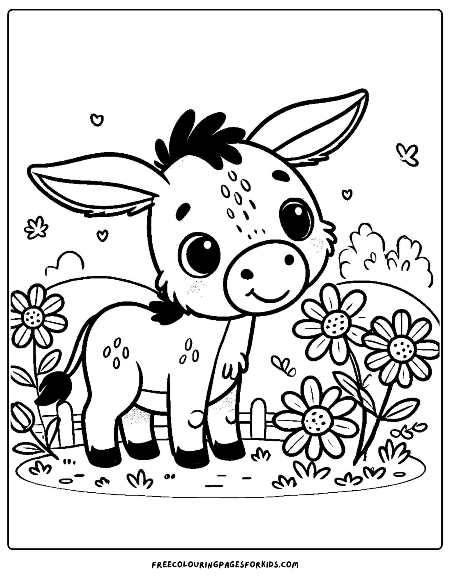 donkey near flowers coloring page