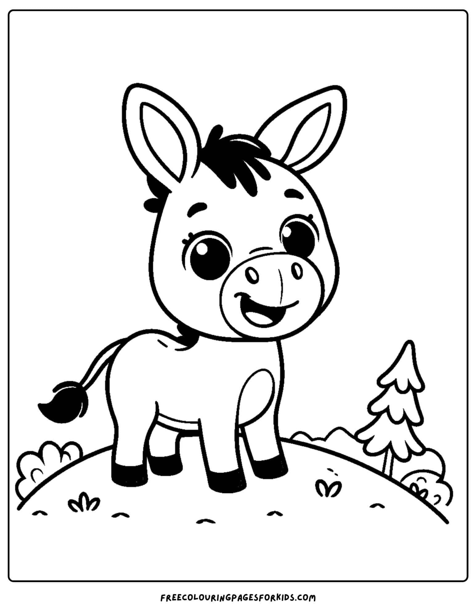 donkey on a hilltop coloring page