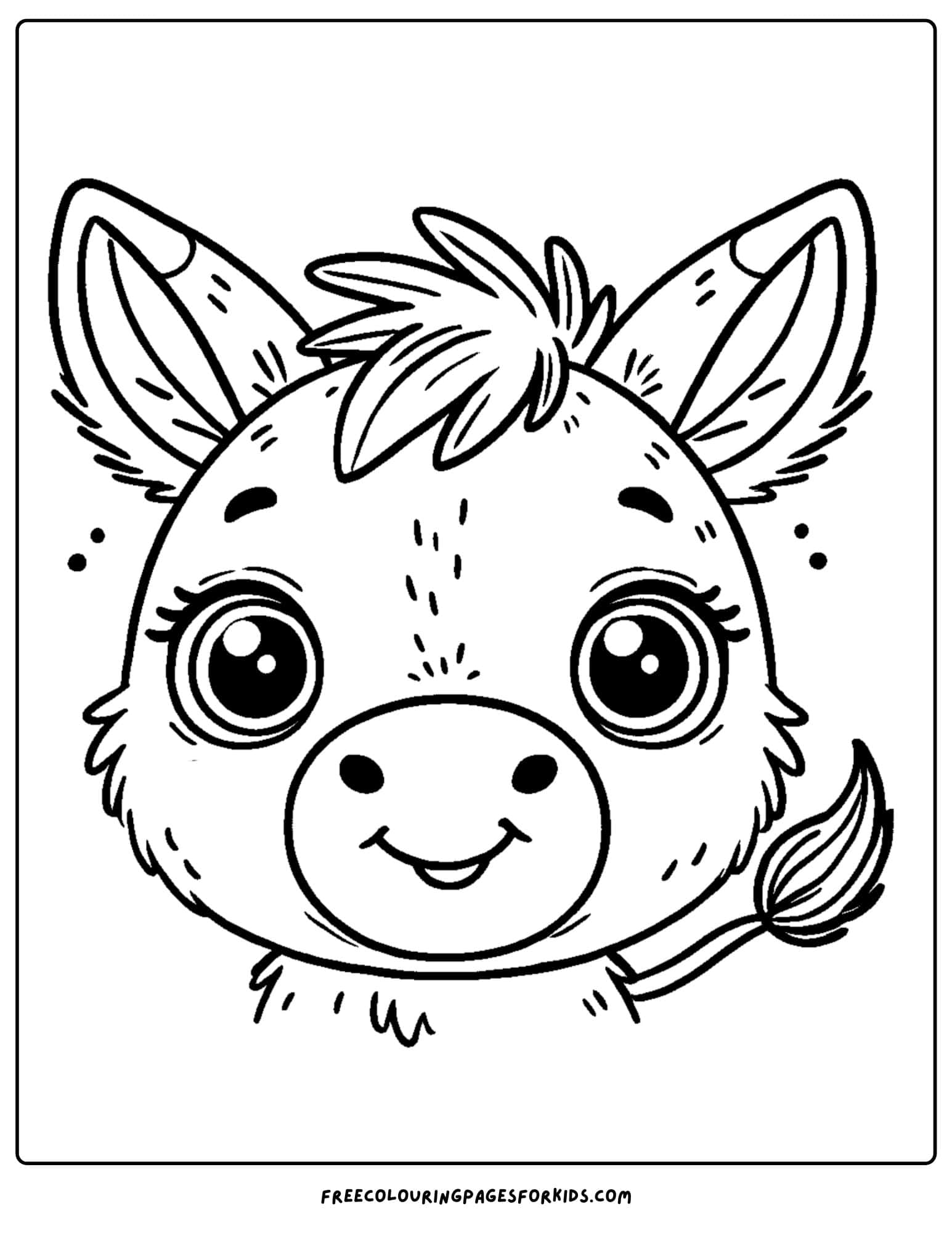 donkey smiling face close up coloring page