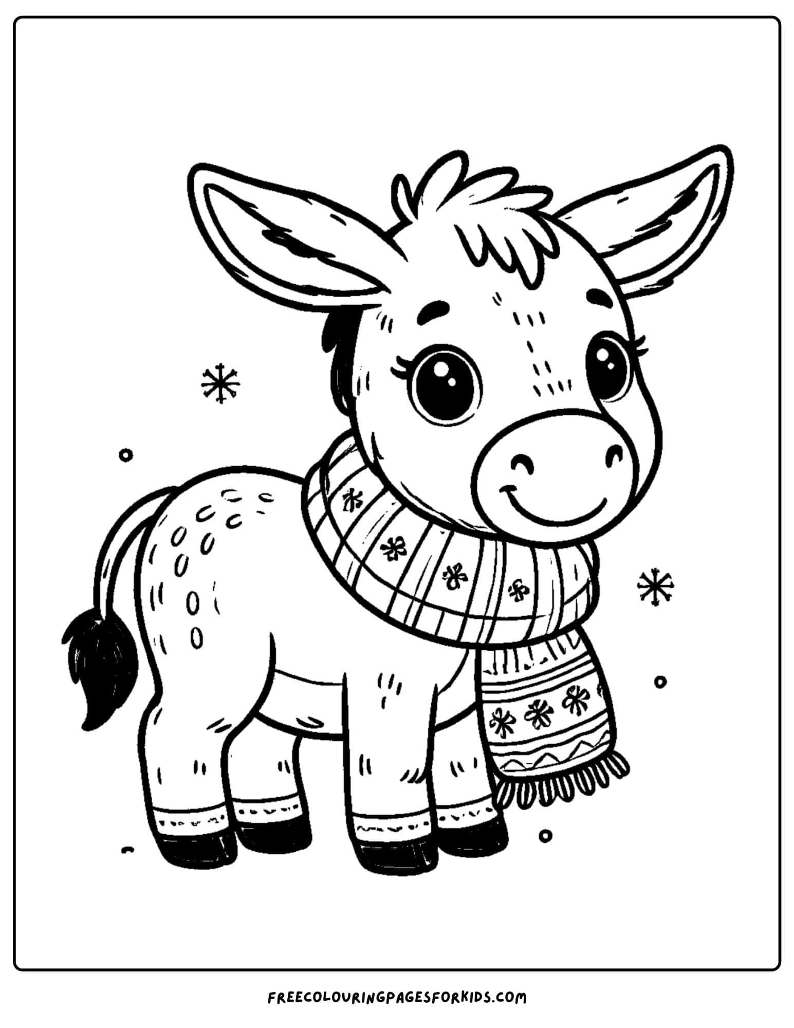 donkey wearing a big scarf coloring page