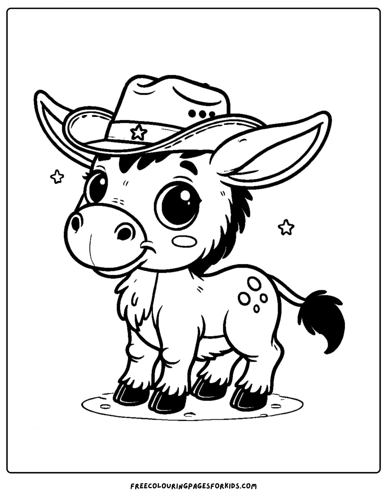 donkey wearing a cowboy hat coloring page