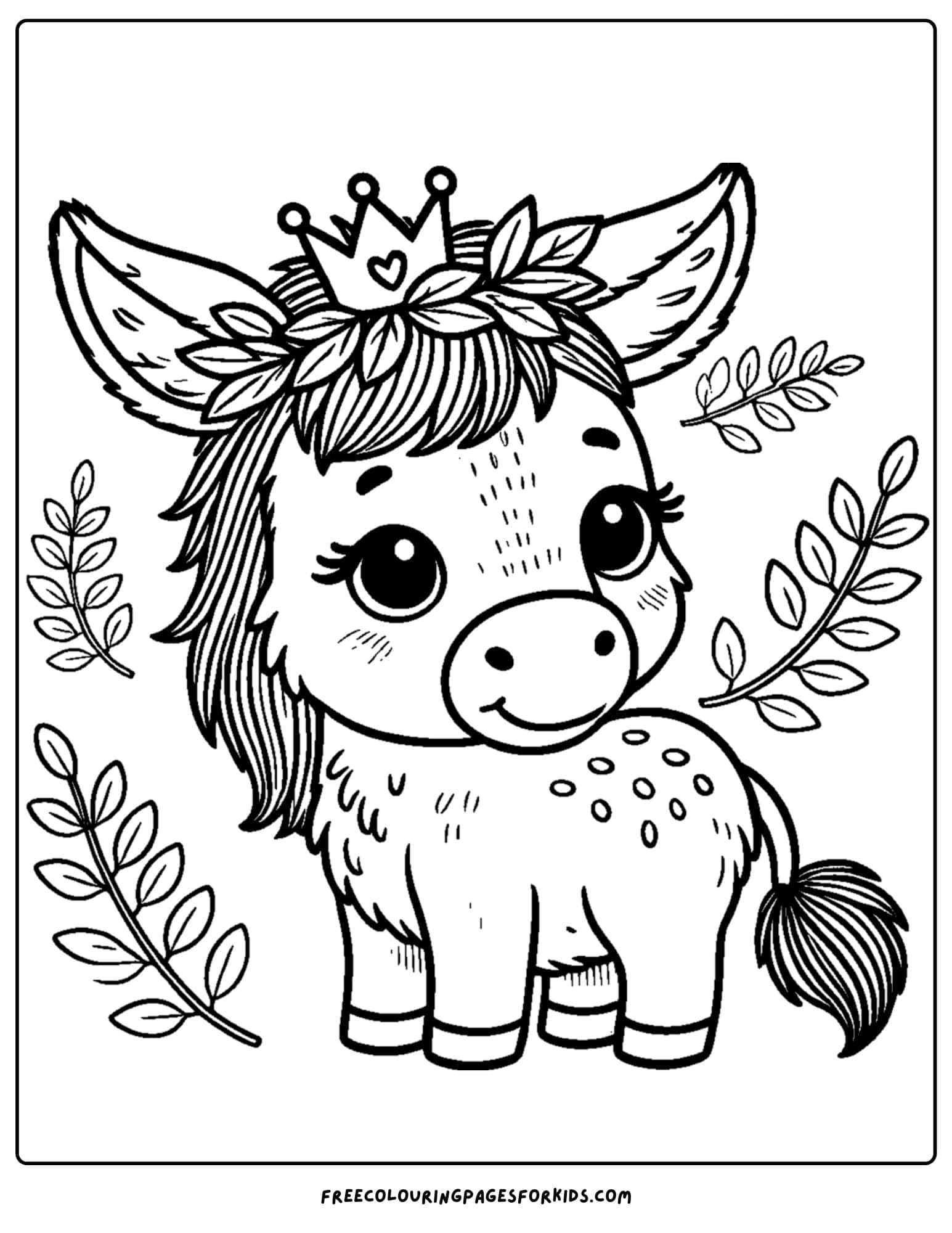 donkey wearing a leaf crown coloring page