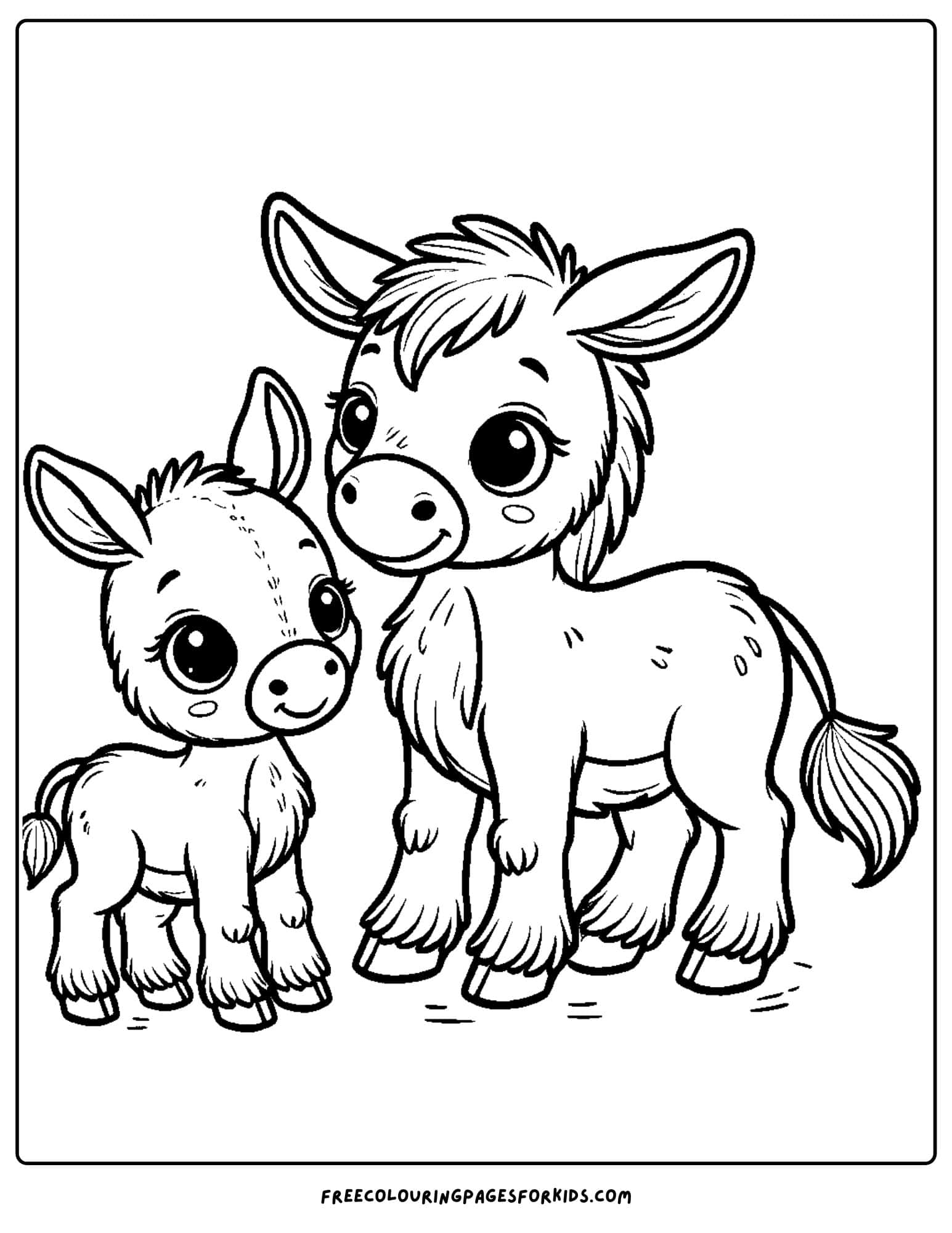 donkey mom and its baby coloring page