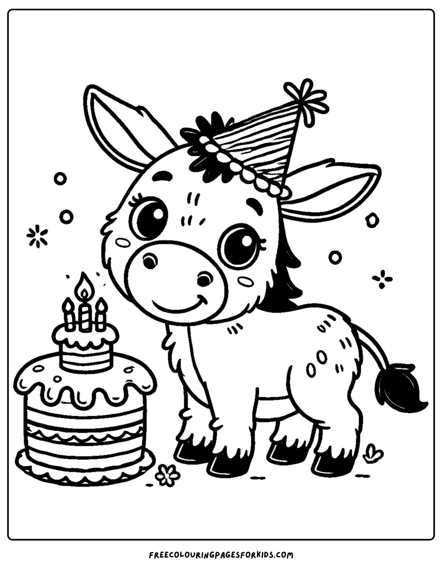 donkey wearing a party hat coloring page