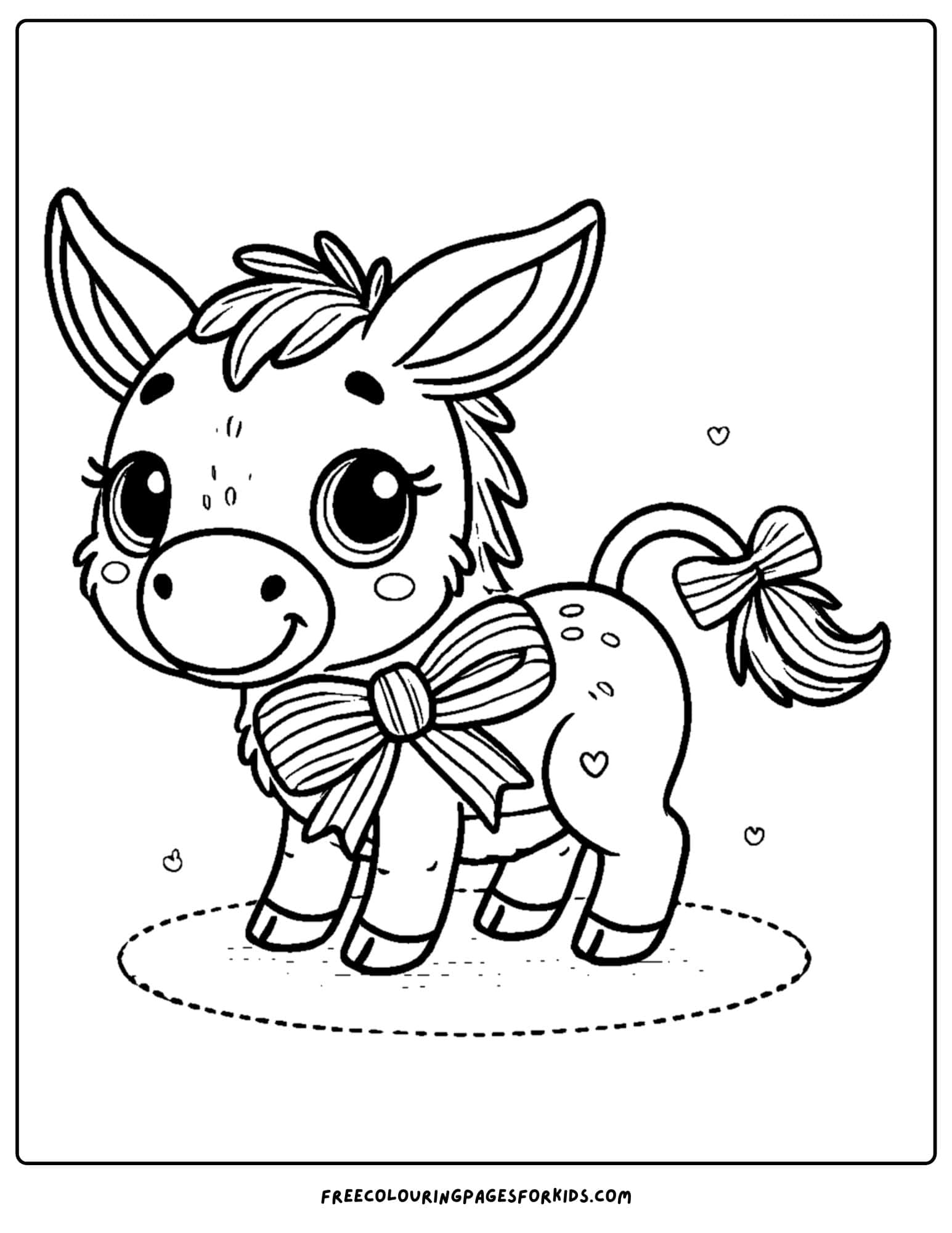 donkey with a ribbon on its tail coloring page