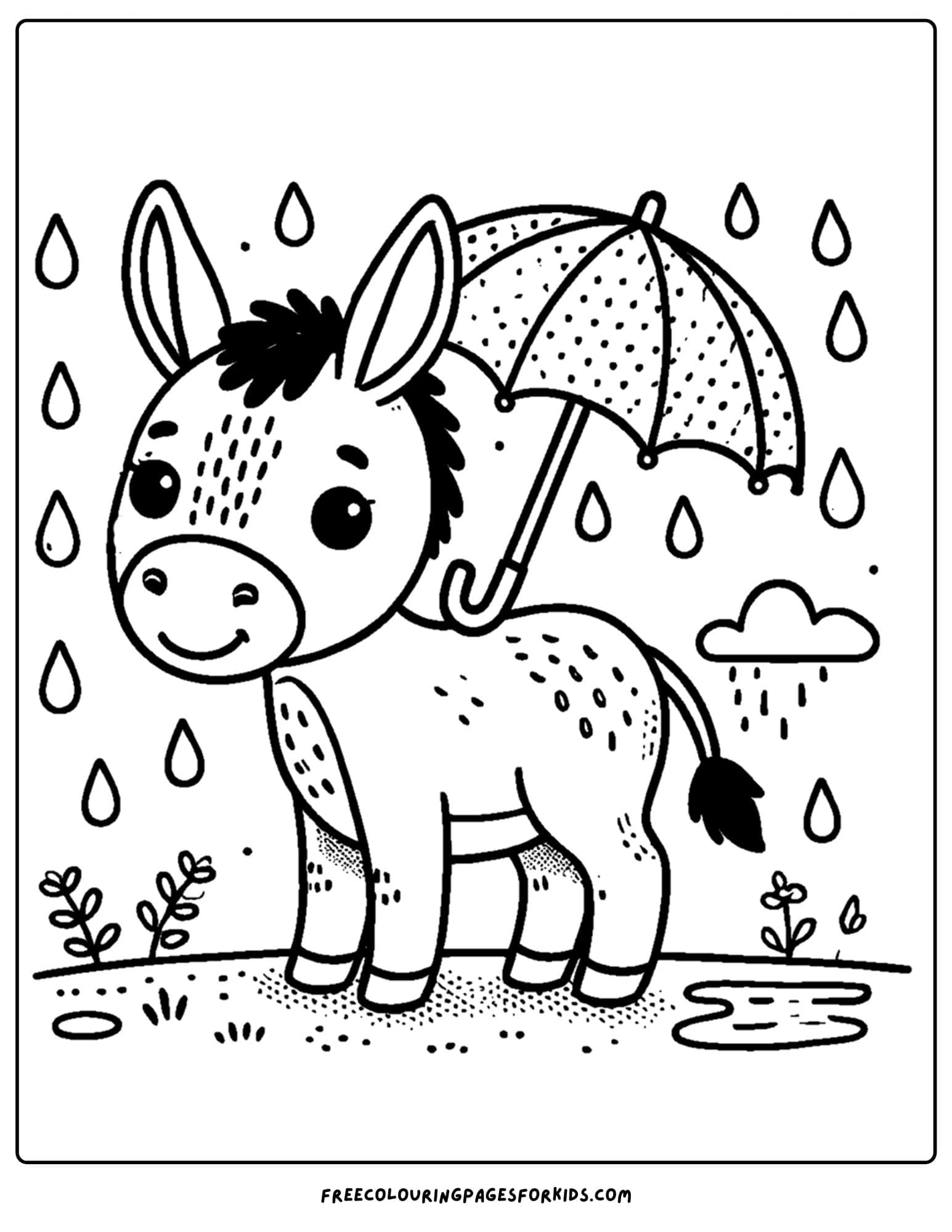 donkey holding an umbrella coloring page