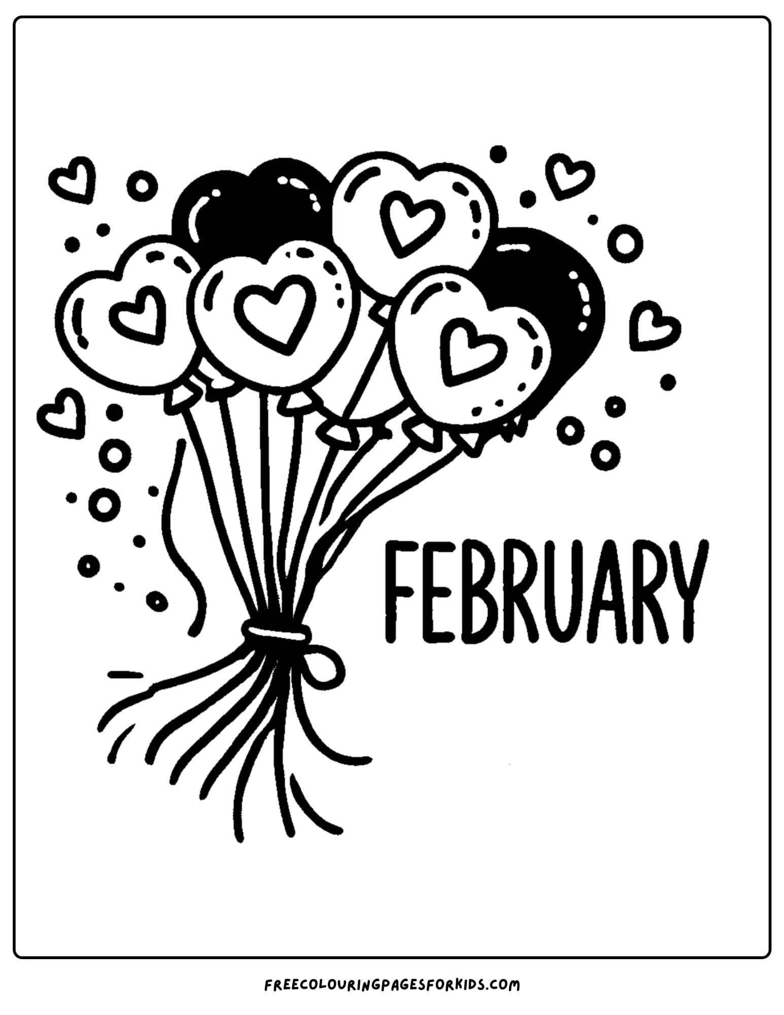 feburary heart shaped balloons coloring page