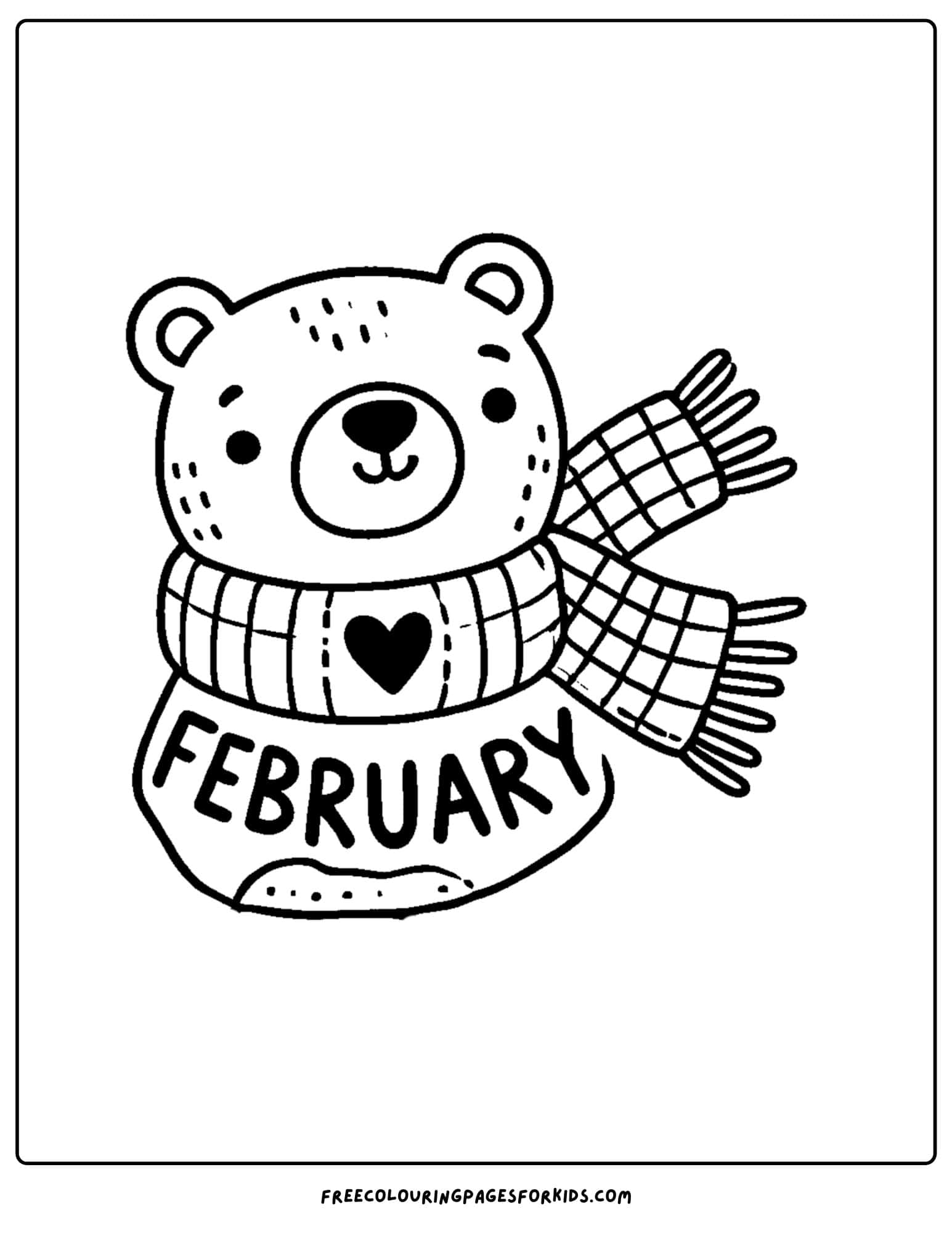 feburary bear and scarf coloring page