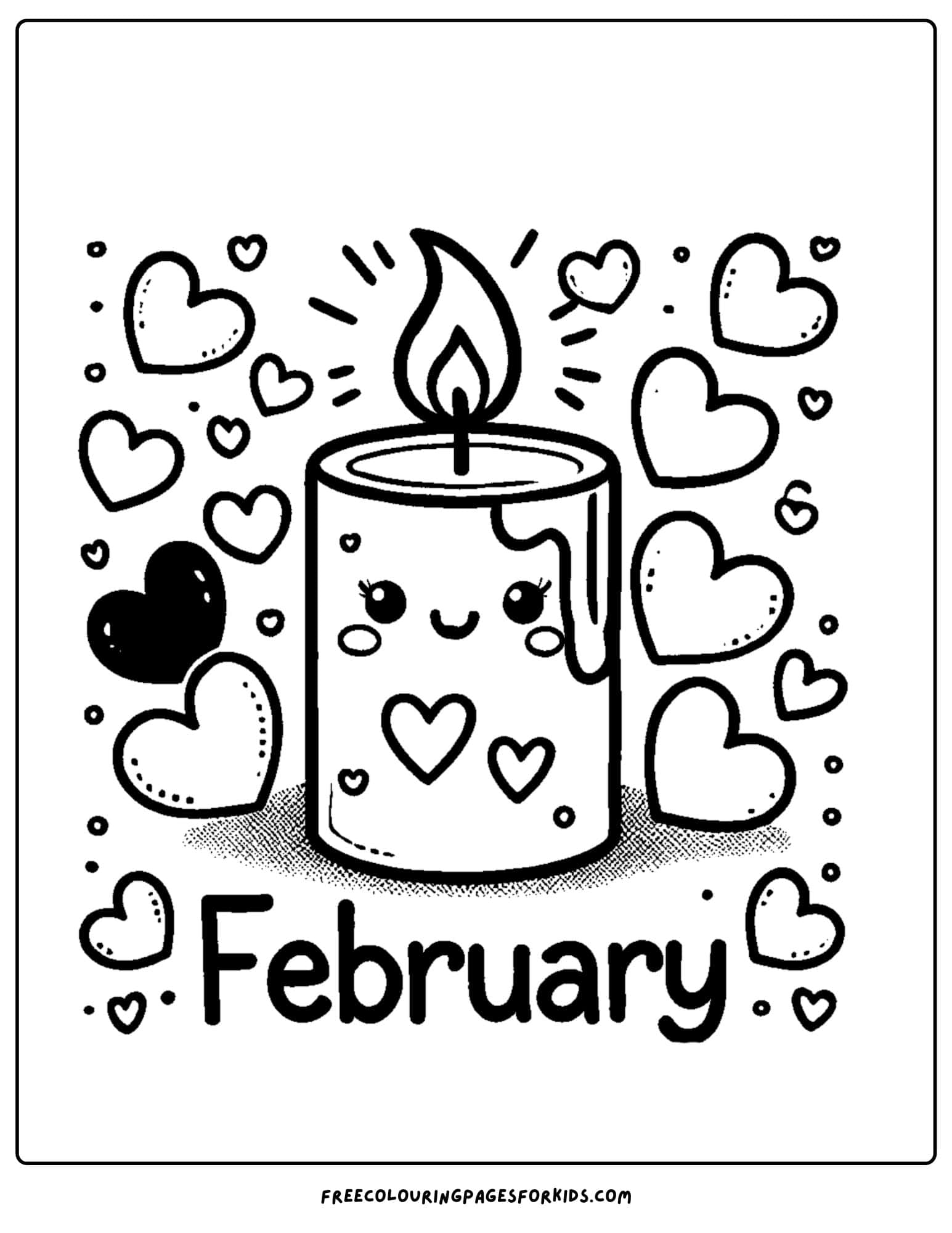 feburary xxxcandle with hearts coloring page