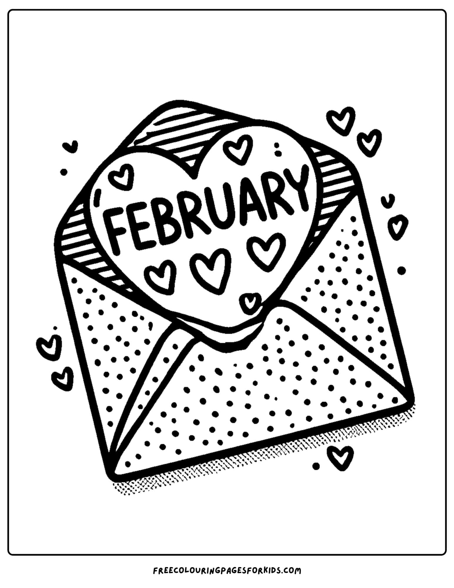 feburary valentines envelope and card coloring page