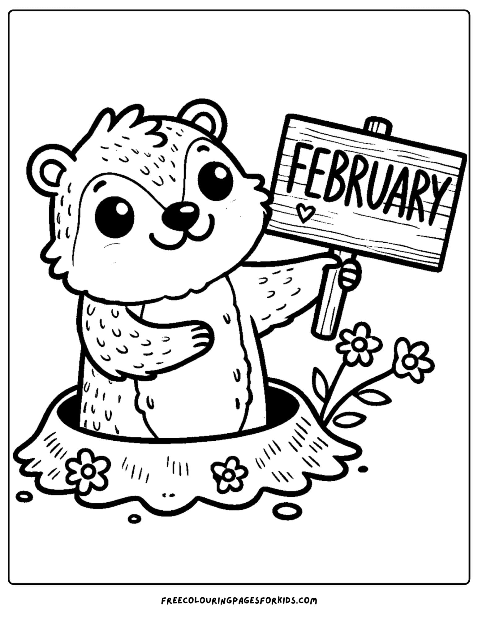 feburary groundhog with sign coloring page