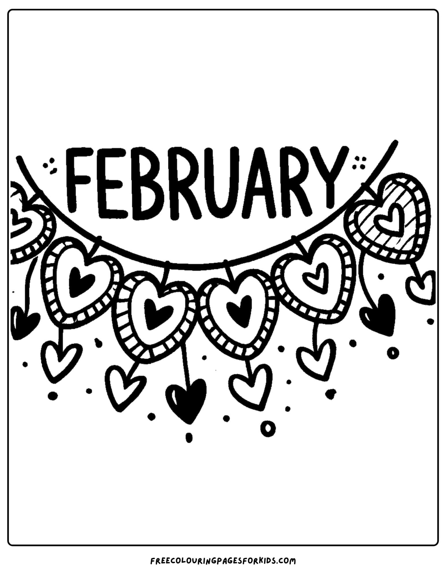 feburary heart garland coloring page