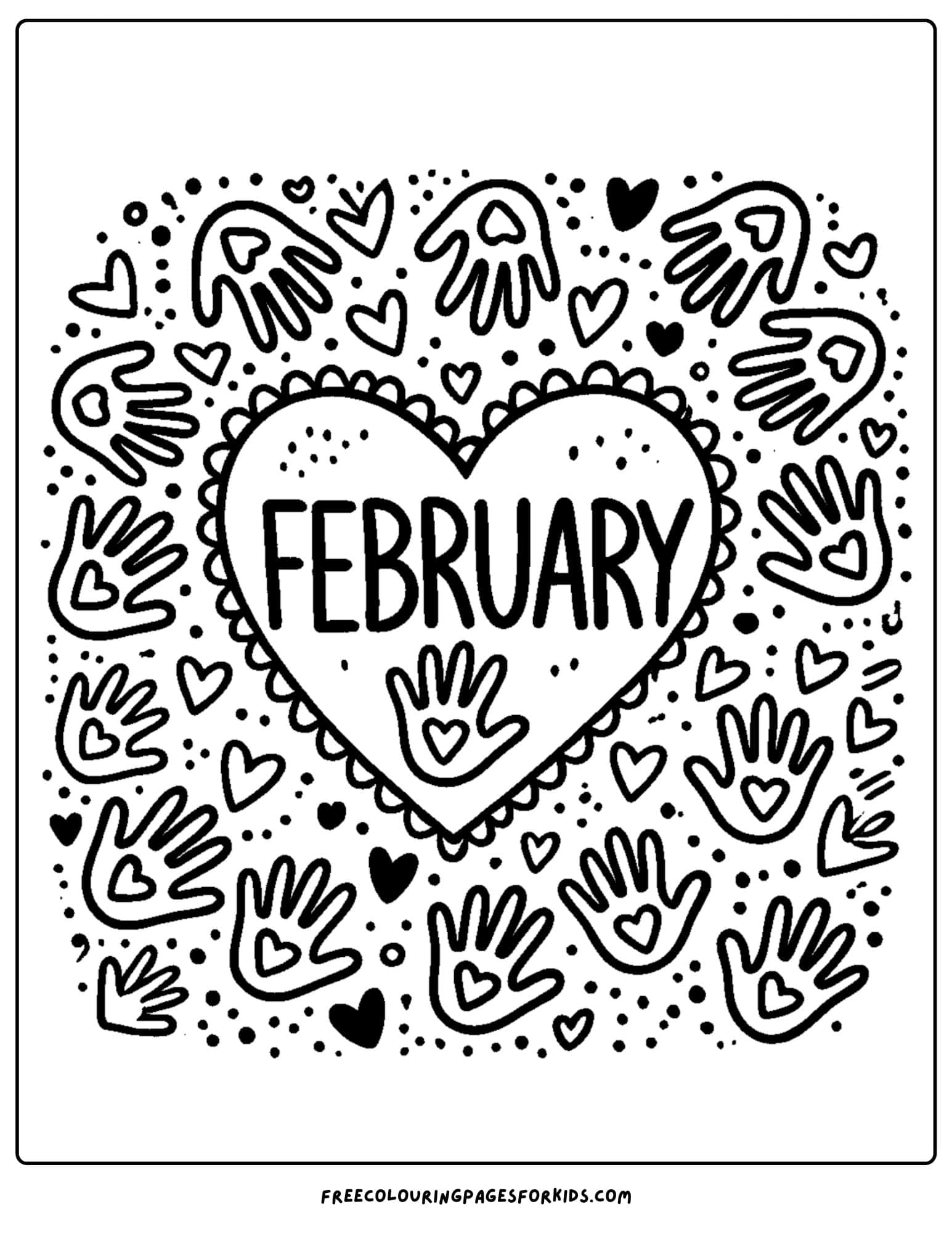 feburary heart shaped hand prints coloring page