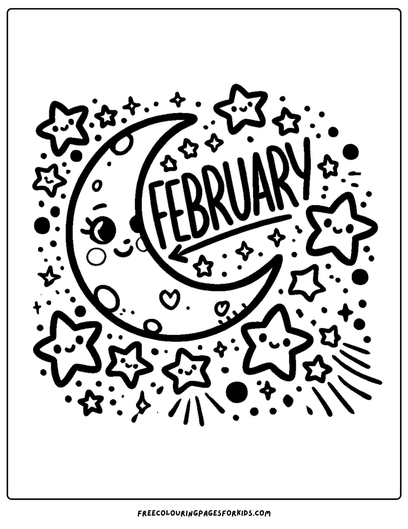 feburary moon and stars coloring page