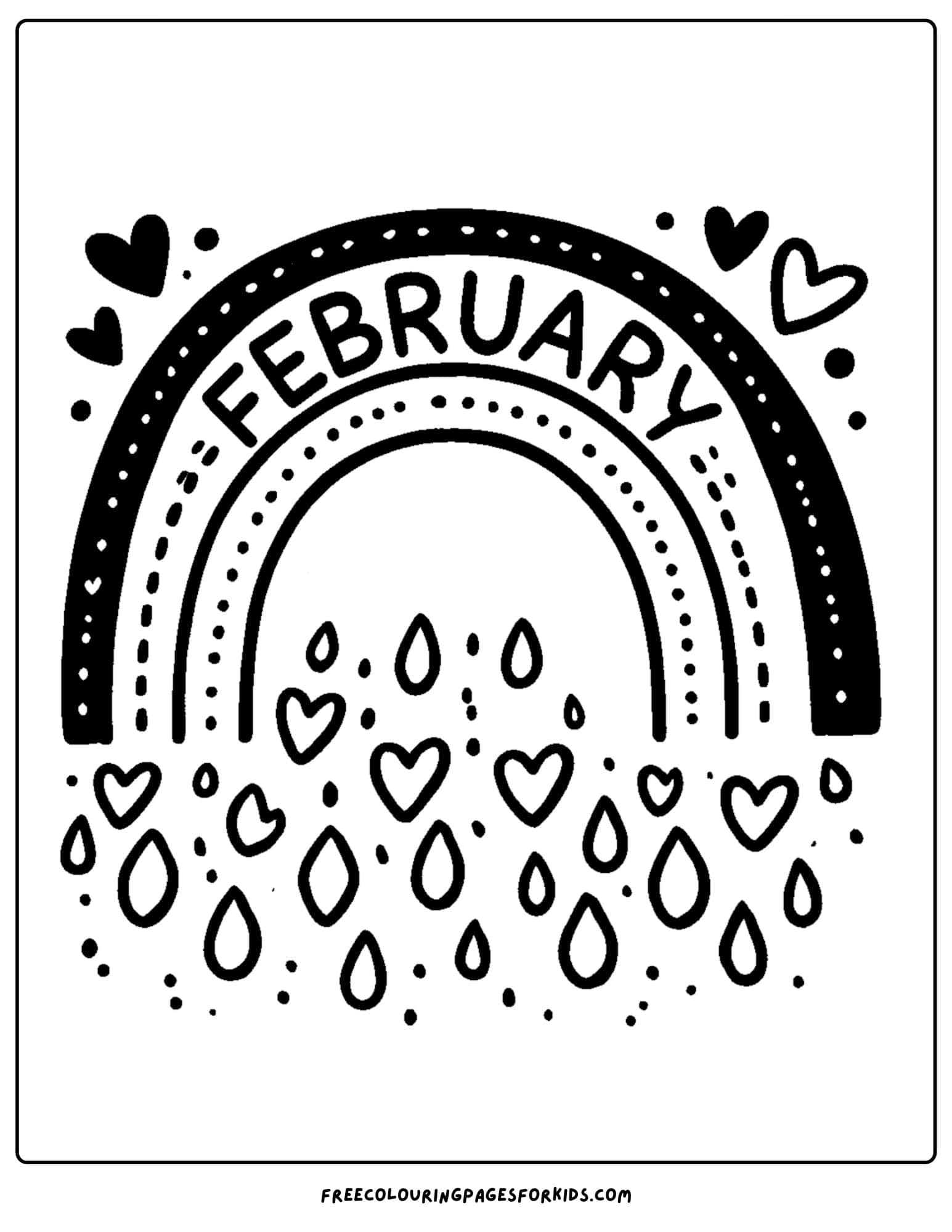 feburary rainbow with hearts coloring page