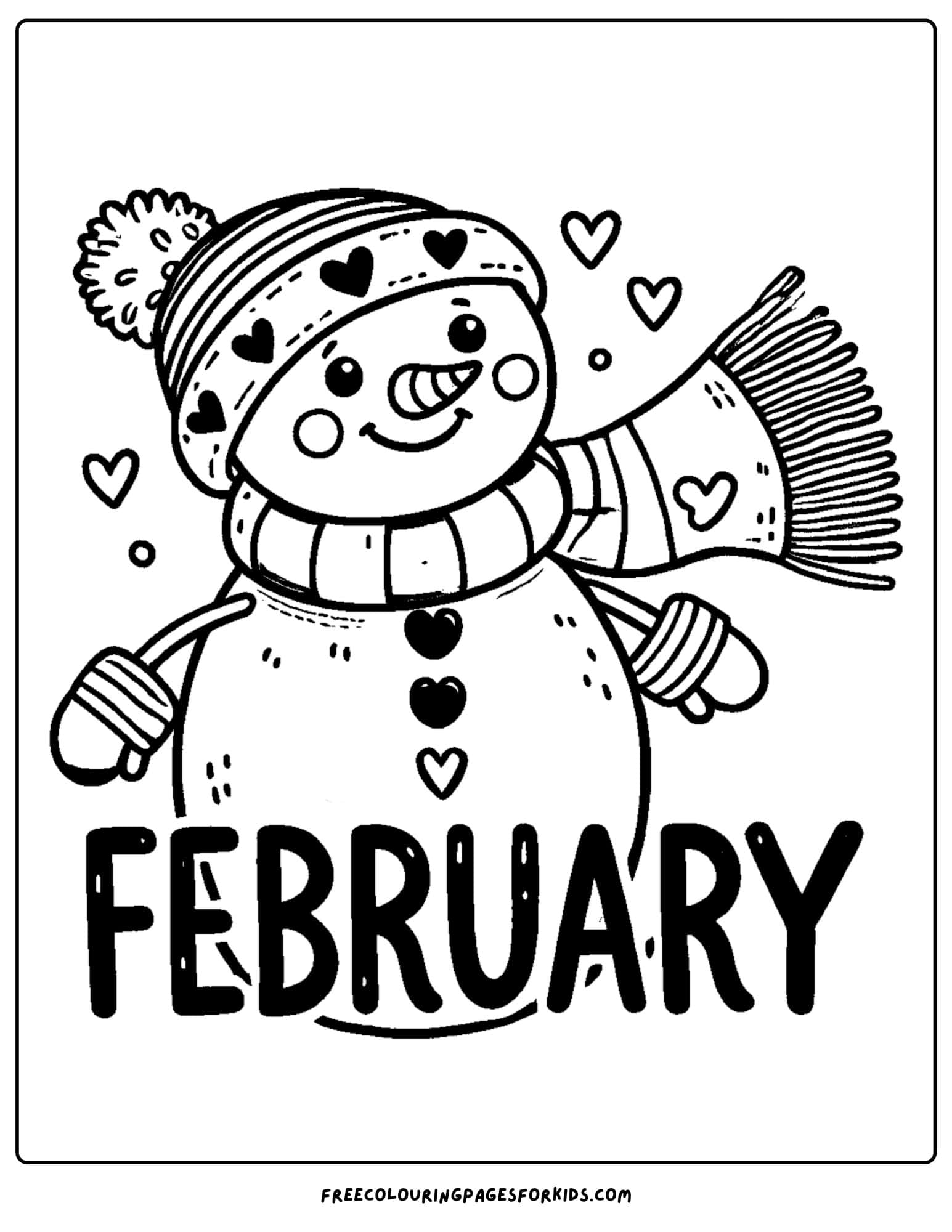 feburary snowman with scarf coloring page