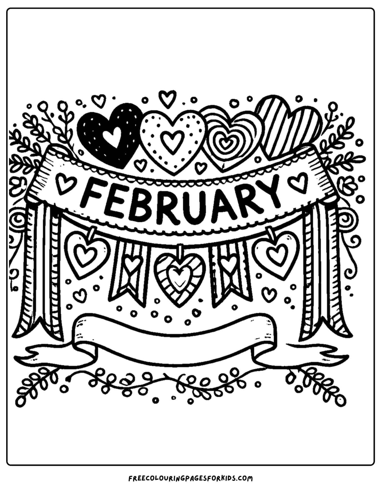 feburary vavlentines day bunting coloring page