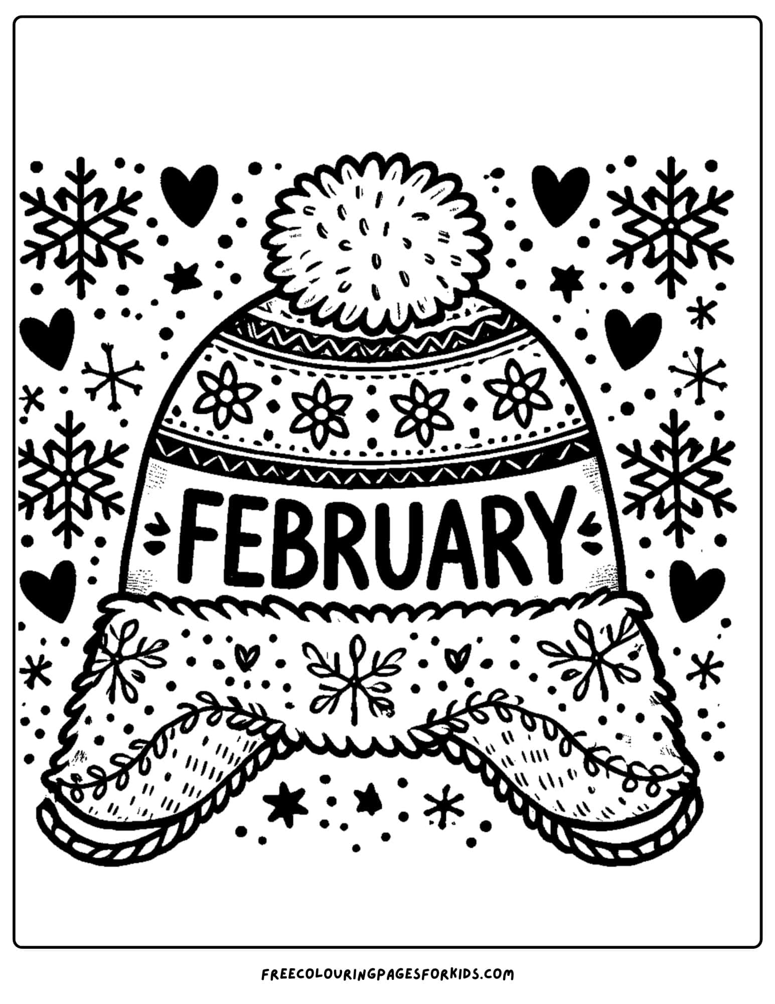 feburary winter hat coloring page