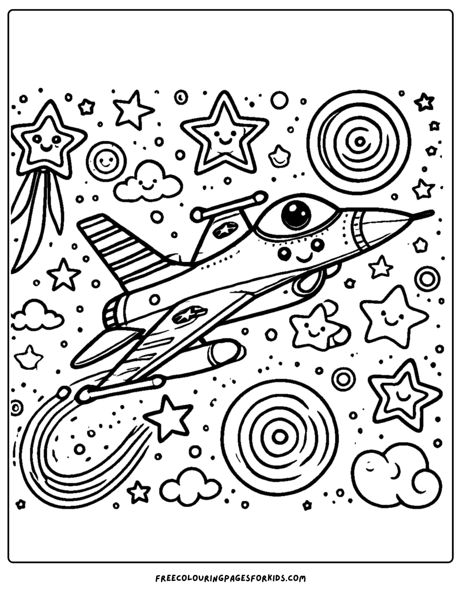 fighter jet surrounded by shapes coloring page