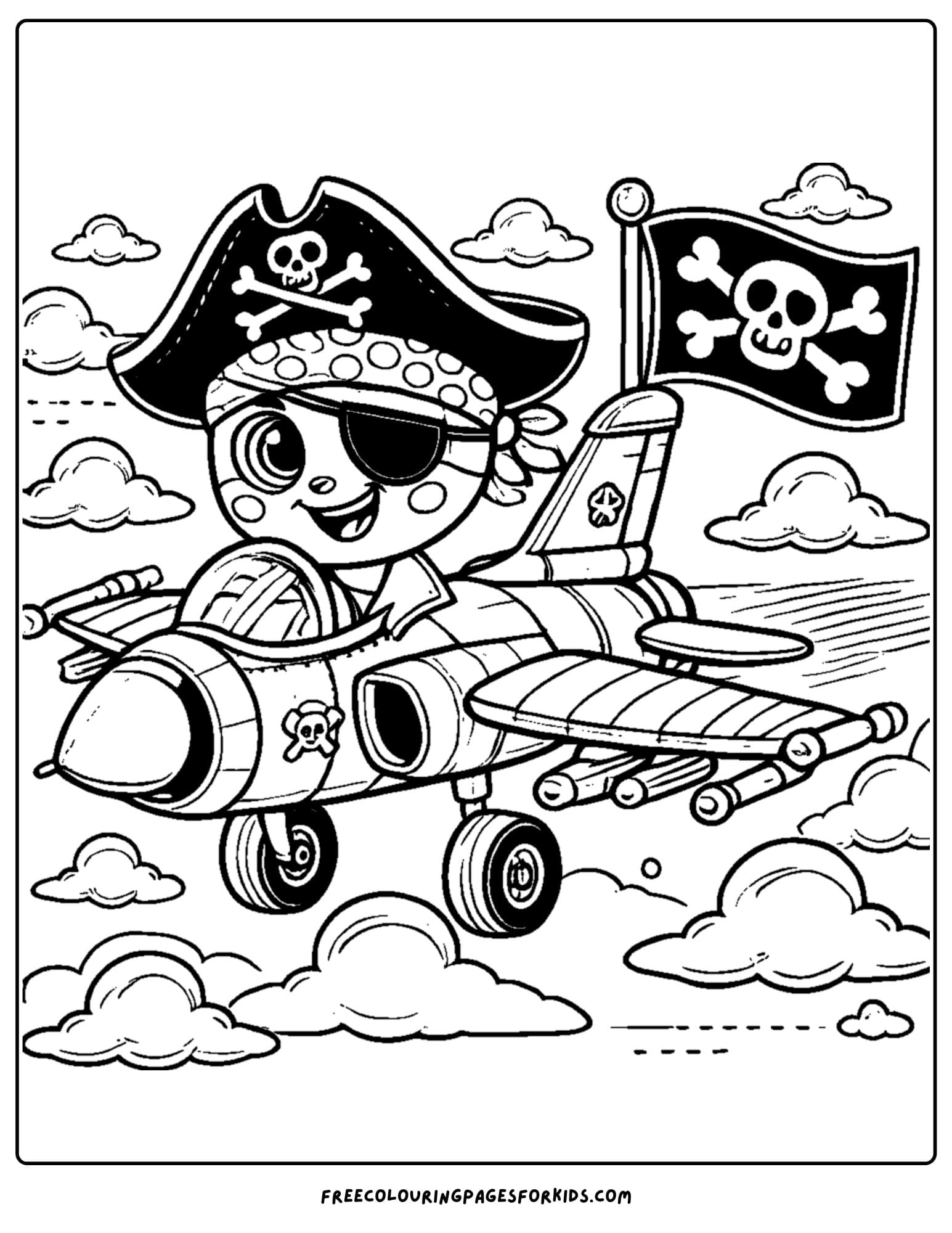 fighter jet dressed as a pirate coloring page