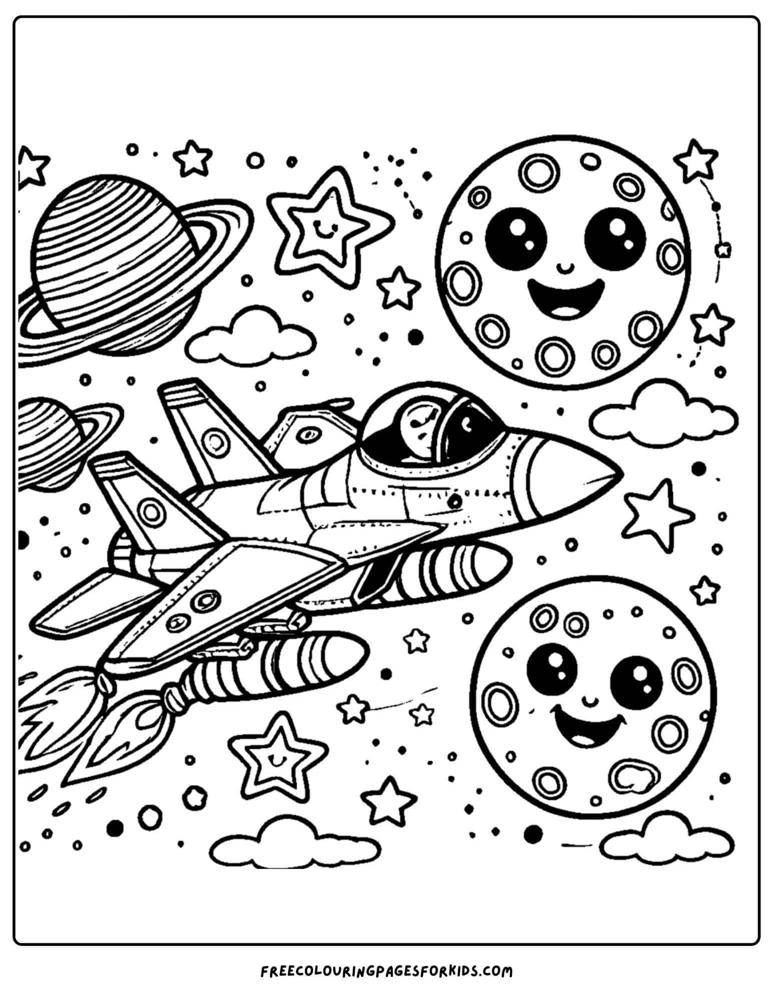 fighter jet in outer space coloring page