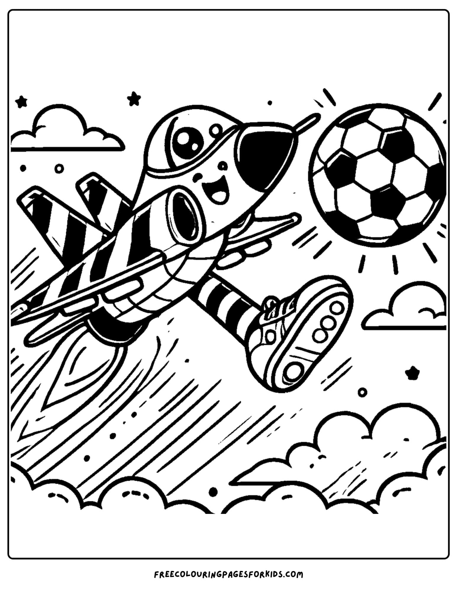 fighter jet kicking a soccer ball coloring page