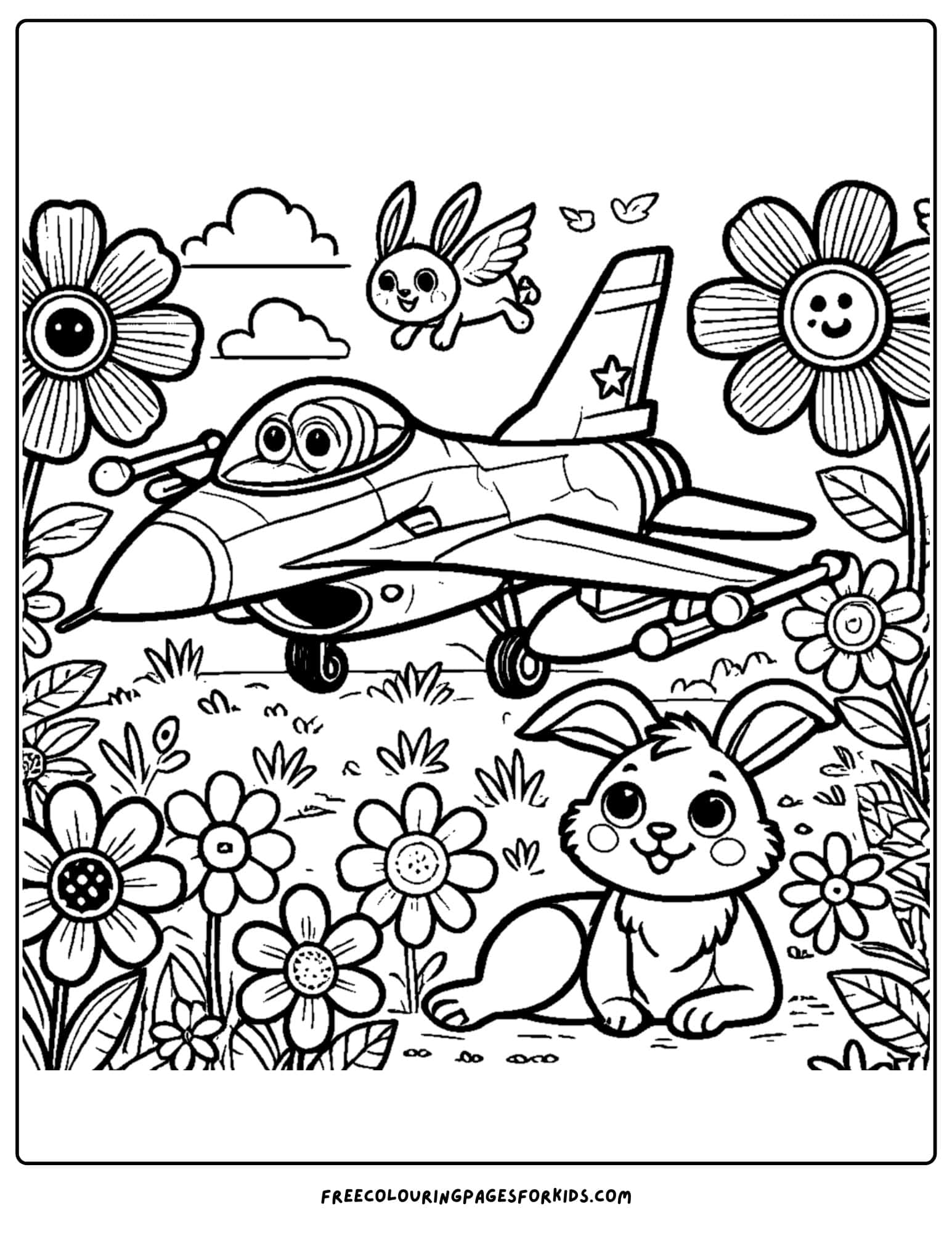 fighter jet resting in a garden coloring page