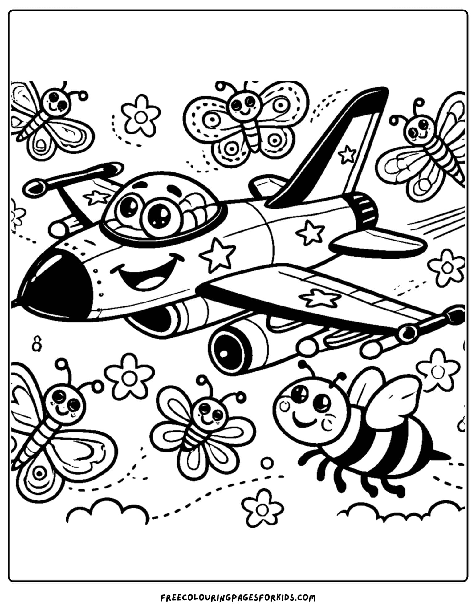 fighter jet with animals all around coloring page