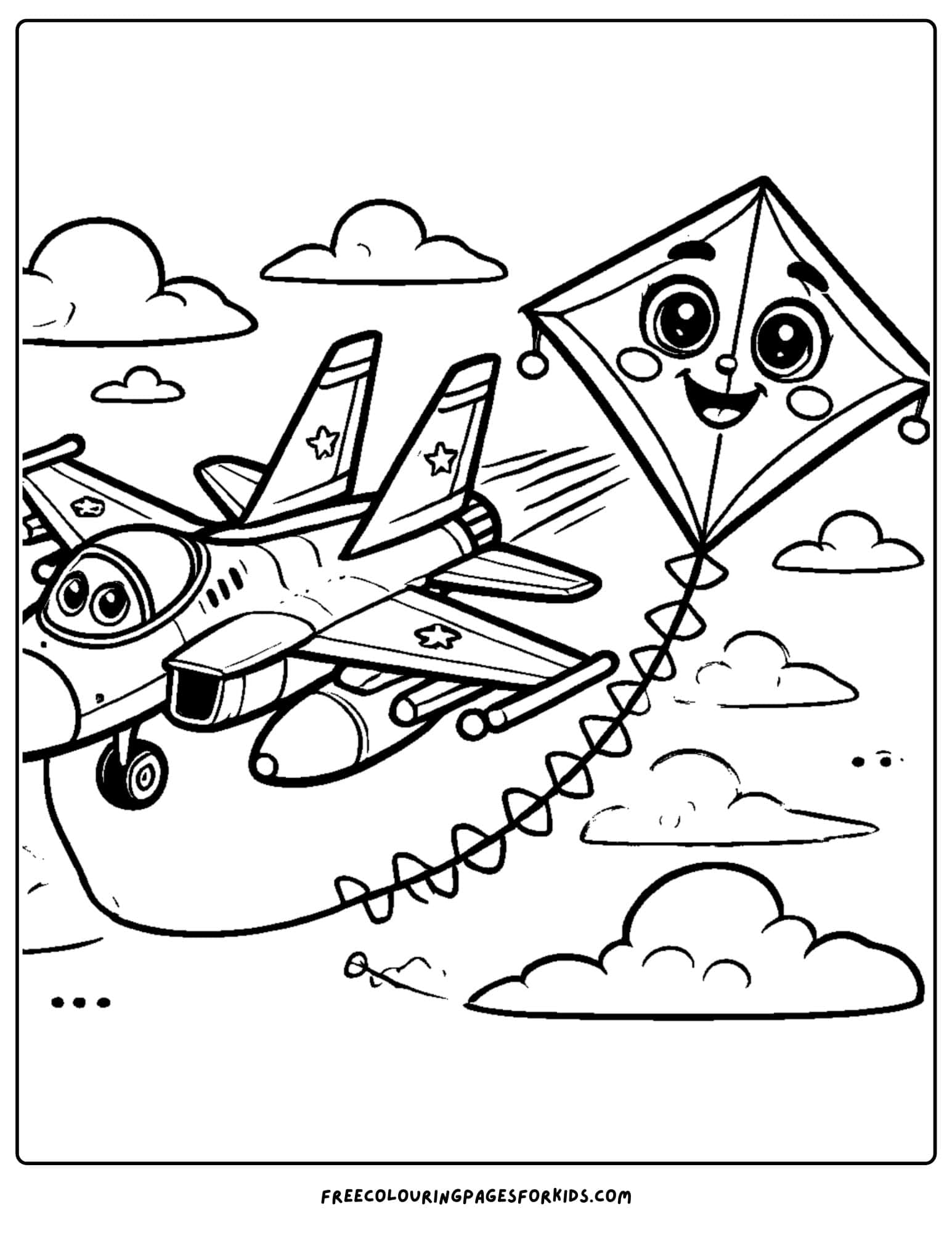 fighter jet flying a flag in the sky coloring page